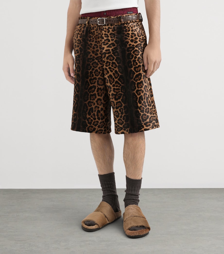 Dolce&Gabbana Mens Leather Leopard Print Oversized Shorts Combined Colou Image 4
