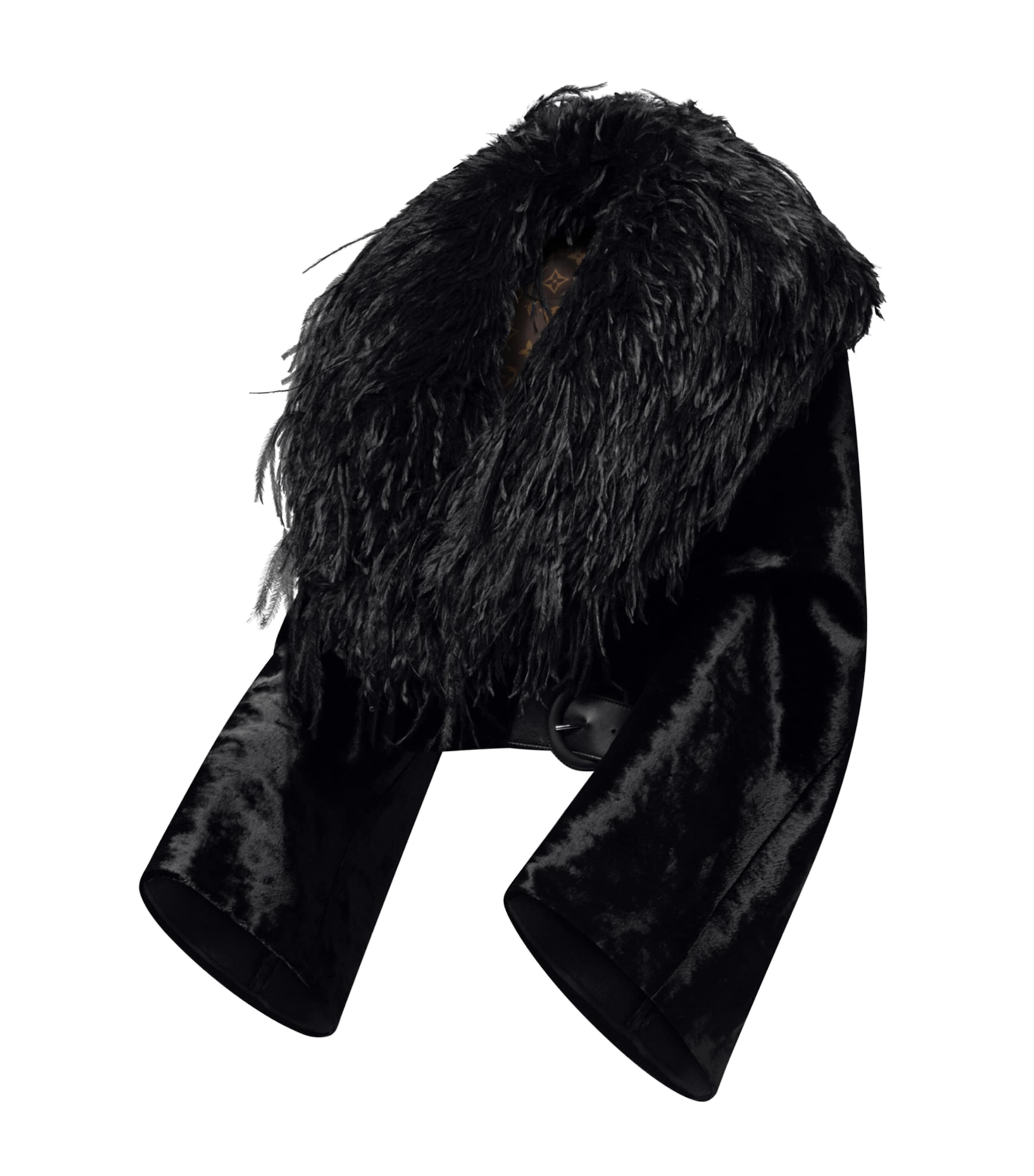 Down Faux Fur-Collar Cropped Jacket BLACK Image 3