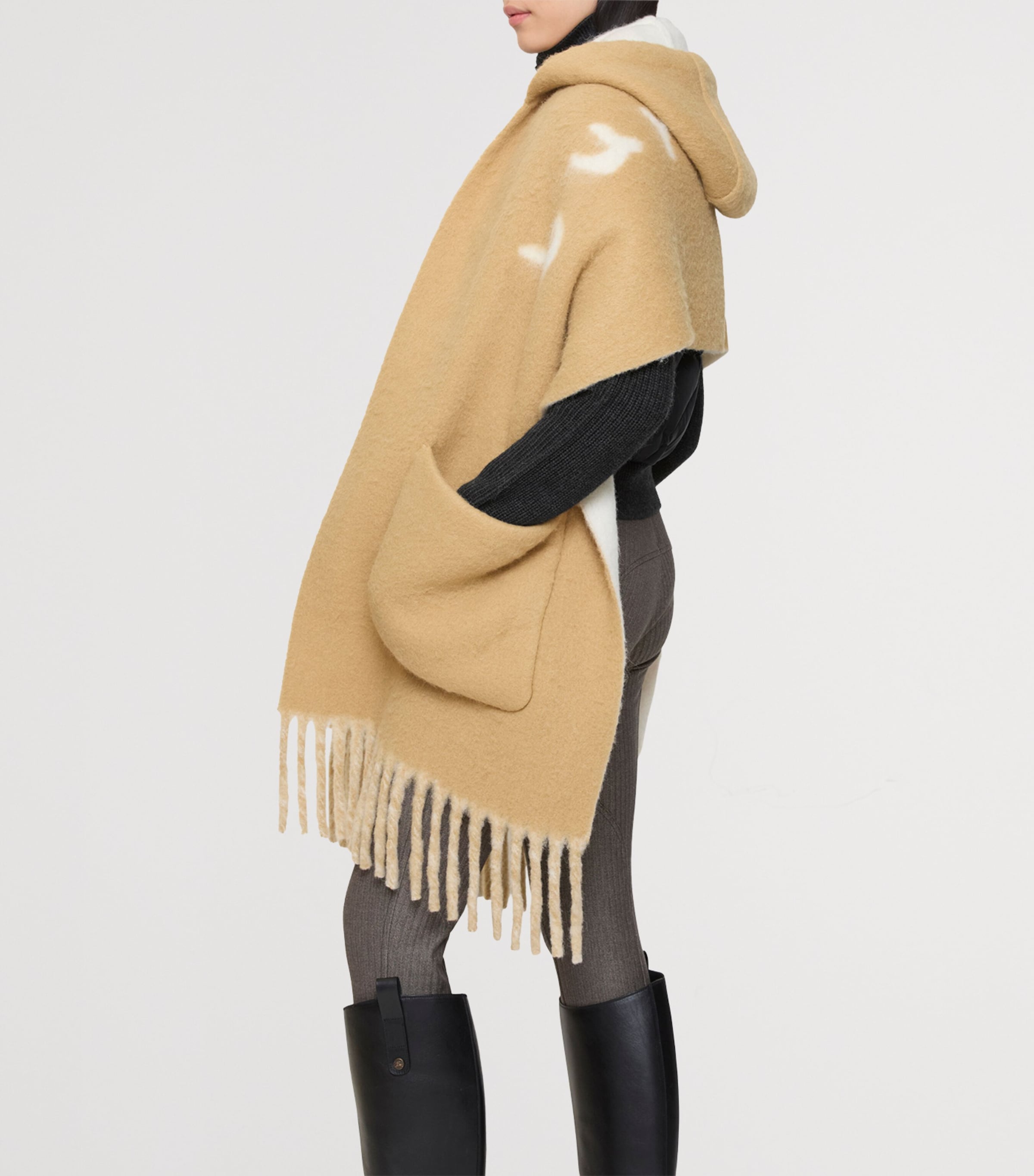 Wool-Blend Hooded Scarf SAND Image 4