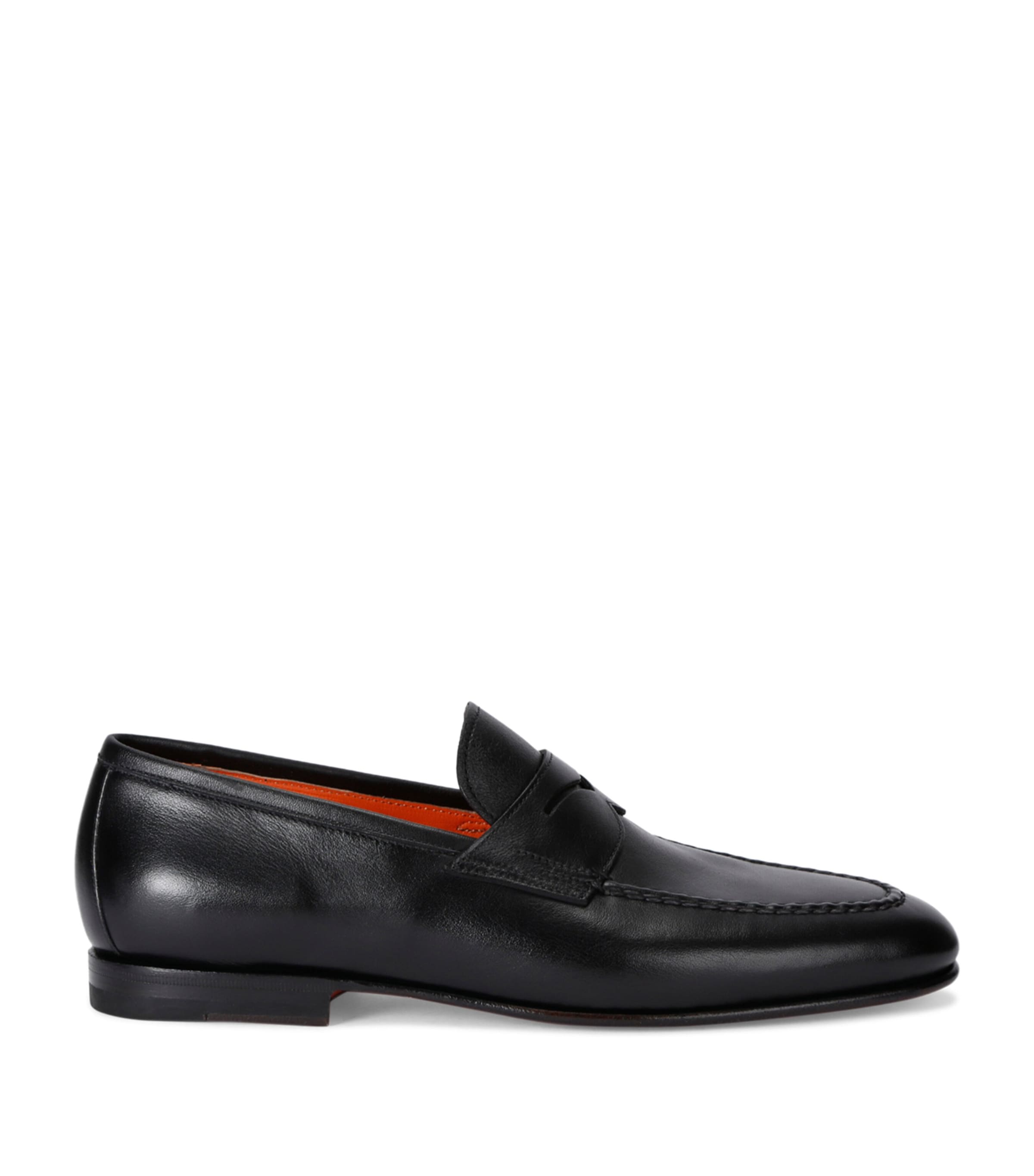 Santoni Leather Carlos Loafers In Black