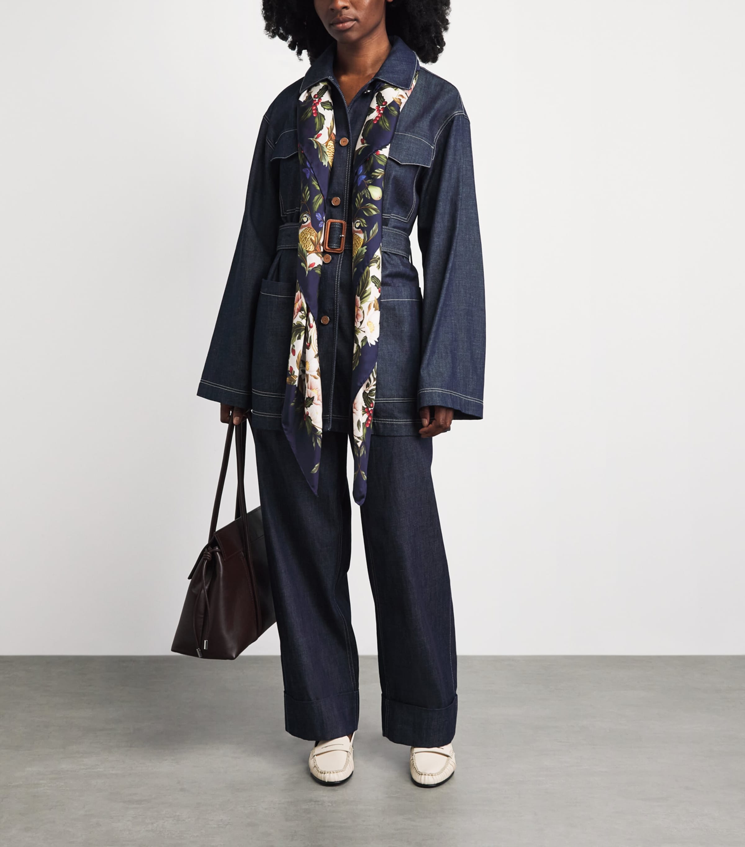 Harrods Silk Floral Scarf Blue Image 2