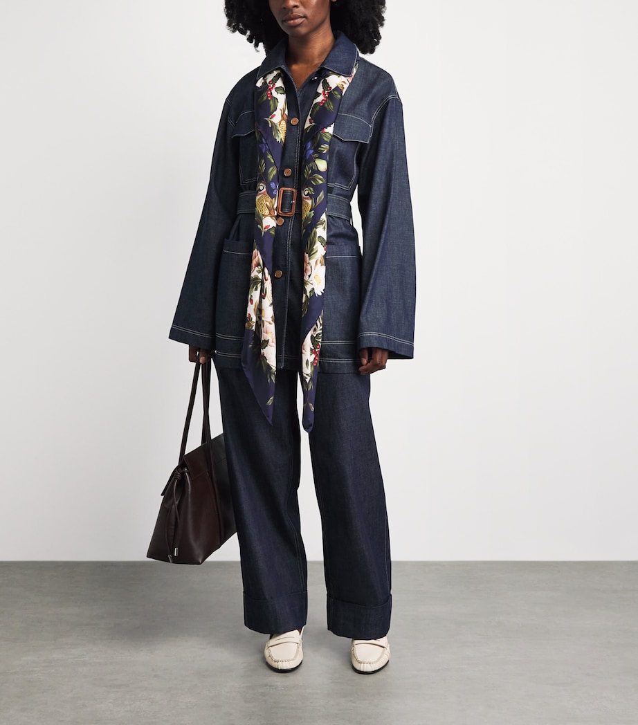 Harrods Silk Floral Scarf Blue Image 2