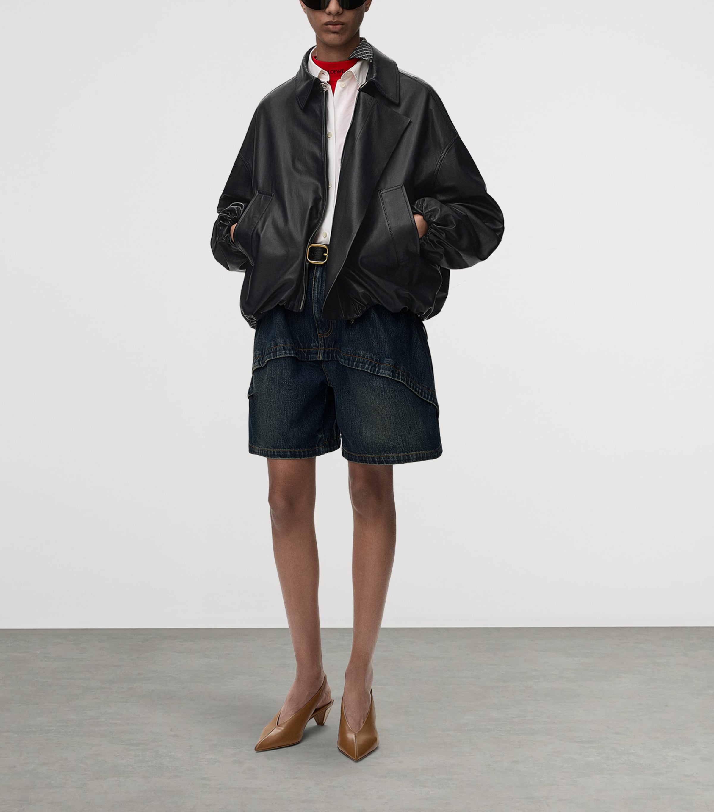 LOEWE Womens Leather Flap Bomber Jacket Black Image 2