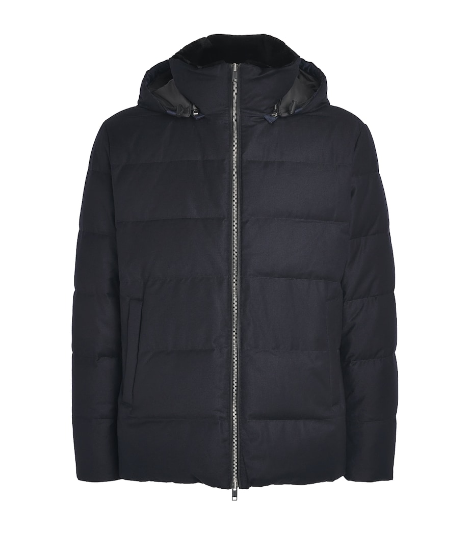Yves Salomon Mens Down Wool-Silk Hooded Parka Dark Navy Image 1