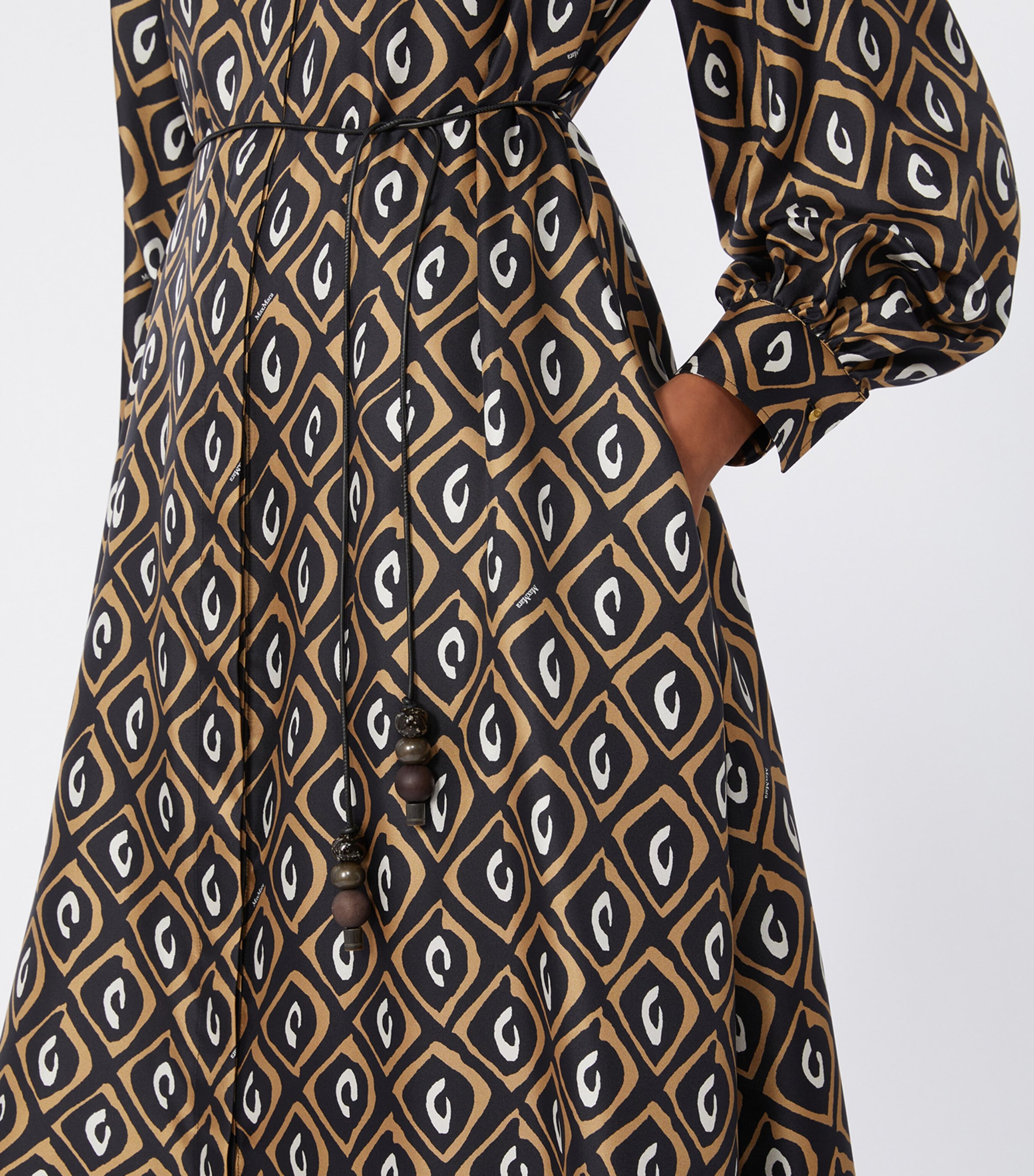 Max Mara Womens Silk Twill Printed Midi Shirt Dress Black Image 5
