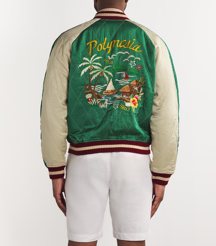 Polo Ralph Lauren Mens Satin Quilted Bomber Jacket Green/beig Image 4