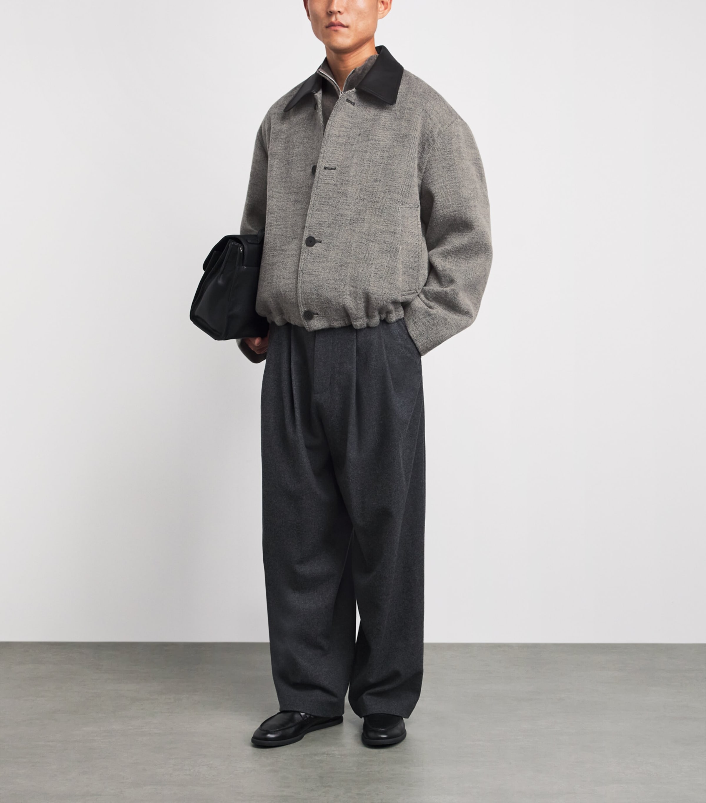 Studio Nicholson Mens Wool-Blend Howth Bomber Jacket Black / White Image 2