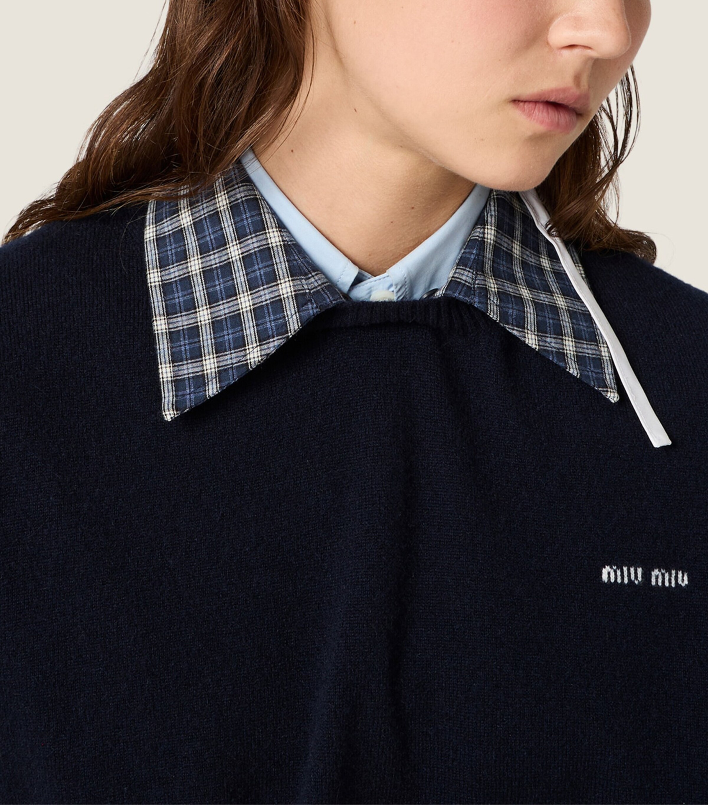 Miu Miu Womens Cashmere Short-Sleeve Polo Sweater Blue Image 4