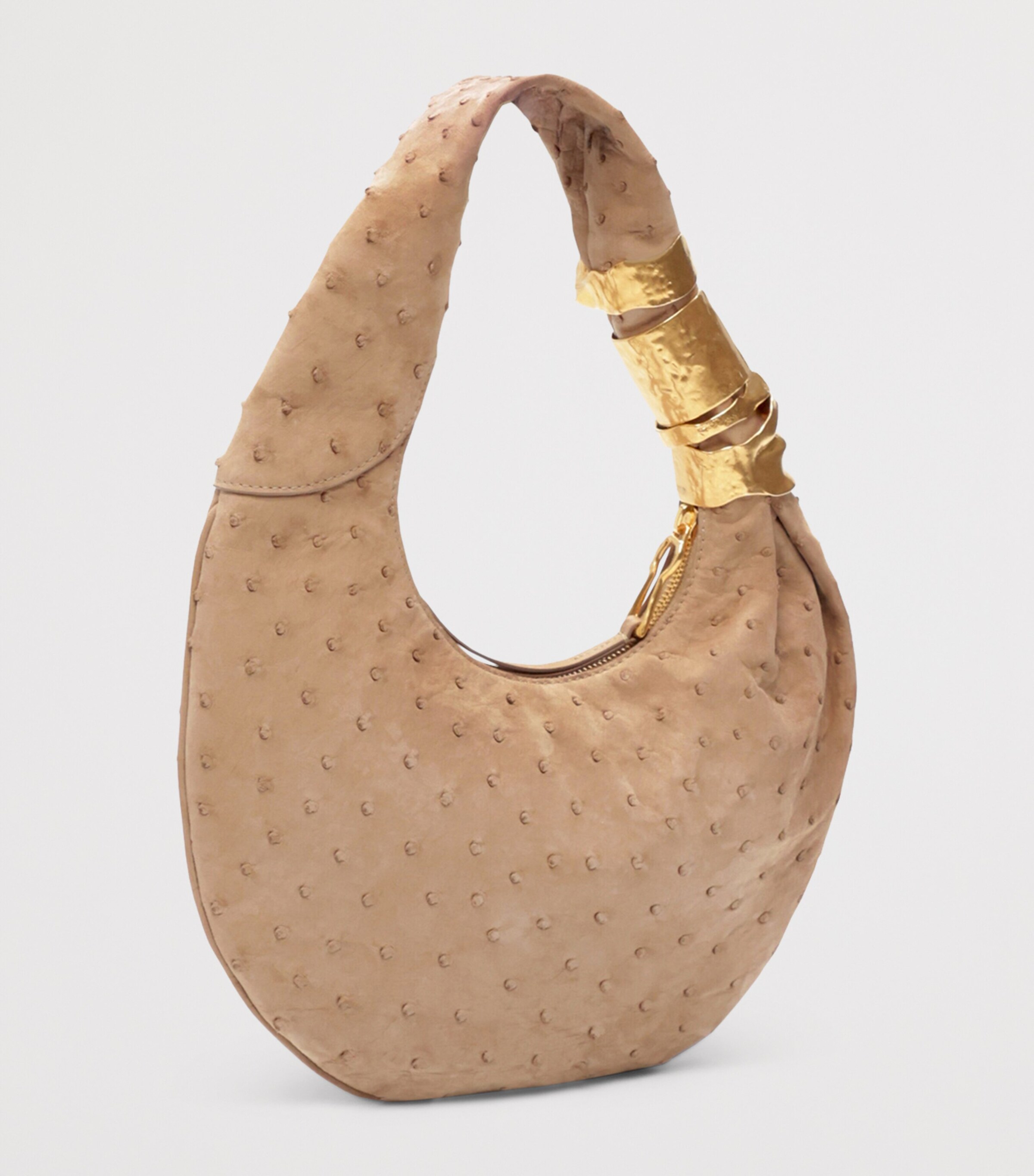 Small Ostrich Leather Soufflé Shoulder Bag 803 TAUPE Image 2