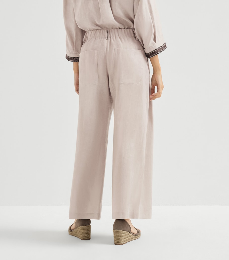 Brunello Cucinelli Womens Linen Drawstring Wide-Leg Trousers Image 5