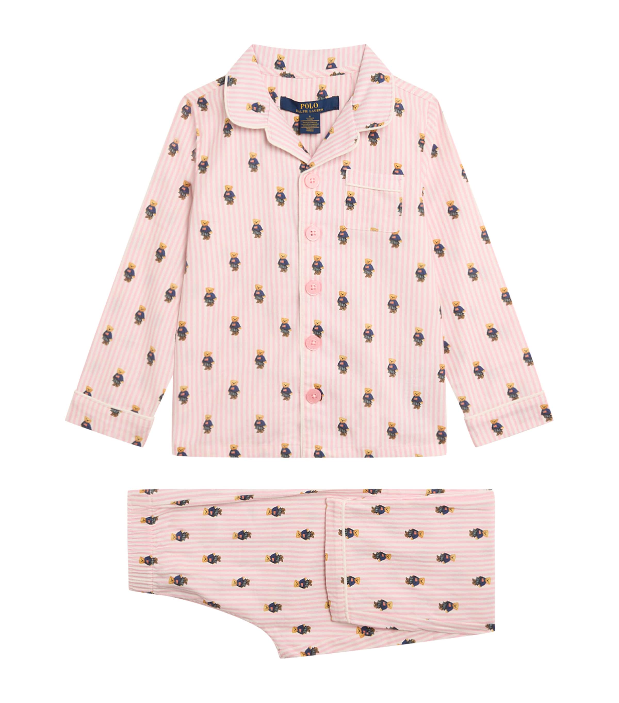 Cotton Polo Bear Pyjama Set (4-6 Years) W2QWHITE/CARMEL PINK Image 1