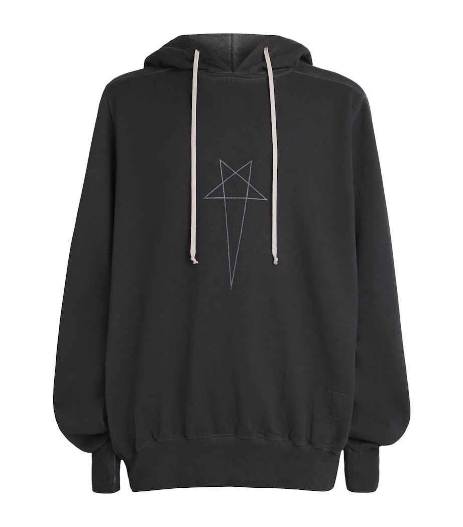 Rick Owens Mens Cotton Pentagram Hoodie Fad Blk/slvr Image 1