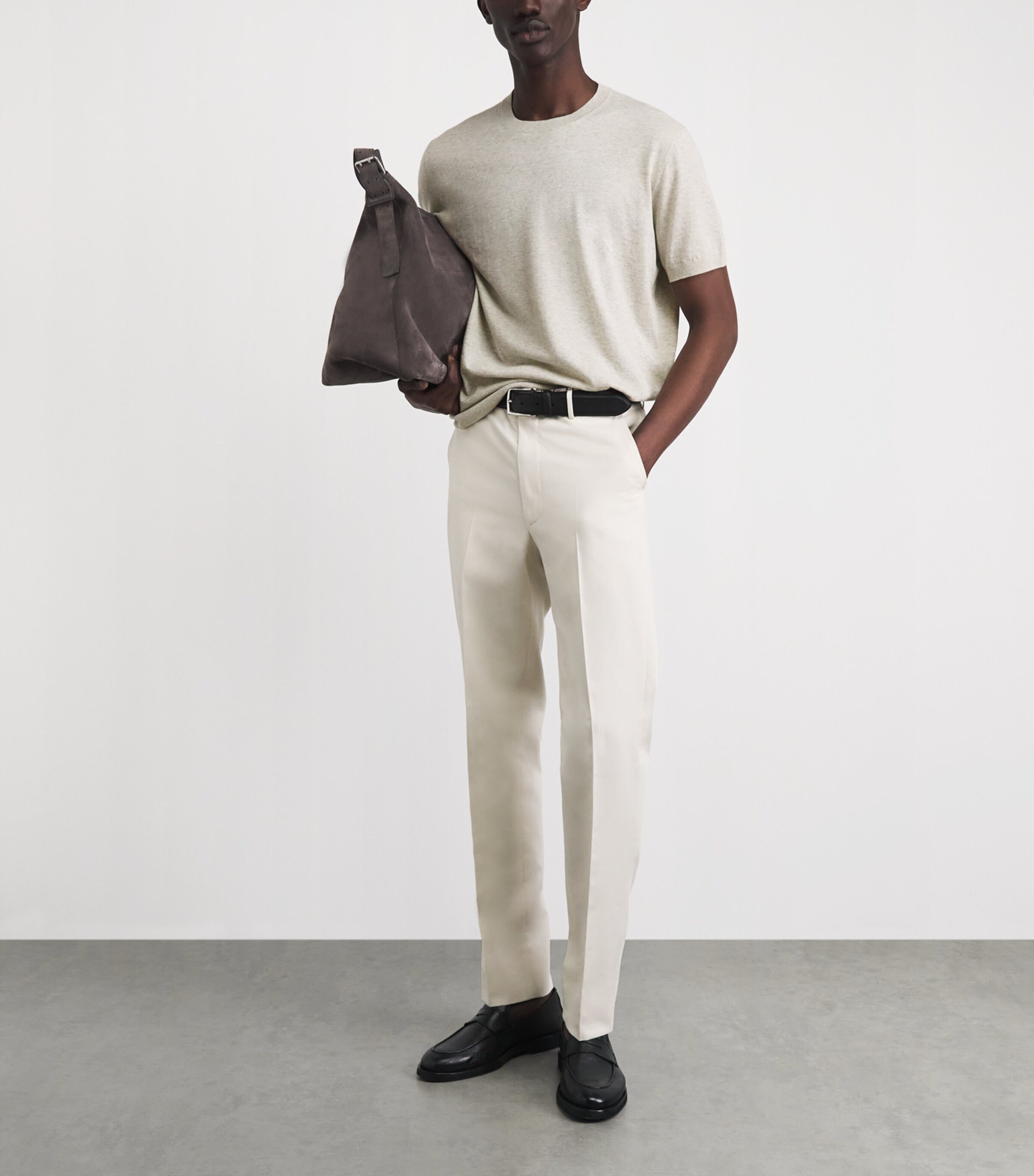 Corneliani Mens Silk-Cotton Short-Sleeve Sweater Grey Piece Dyed Image 2