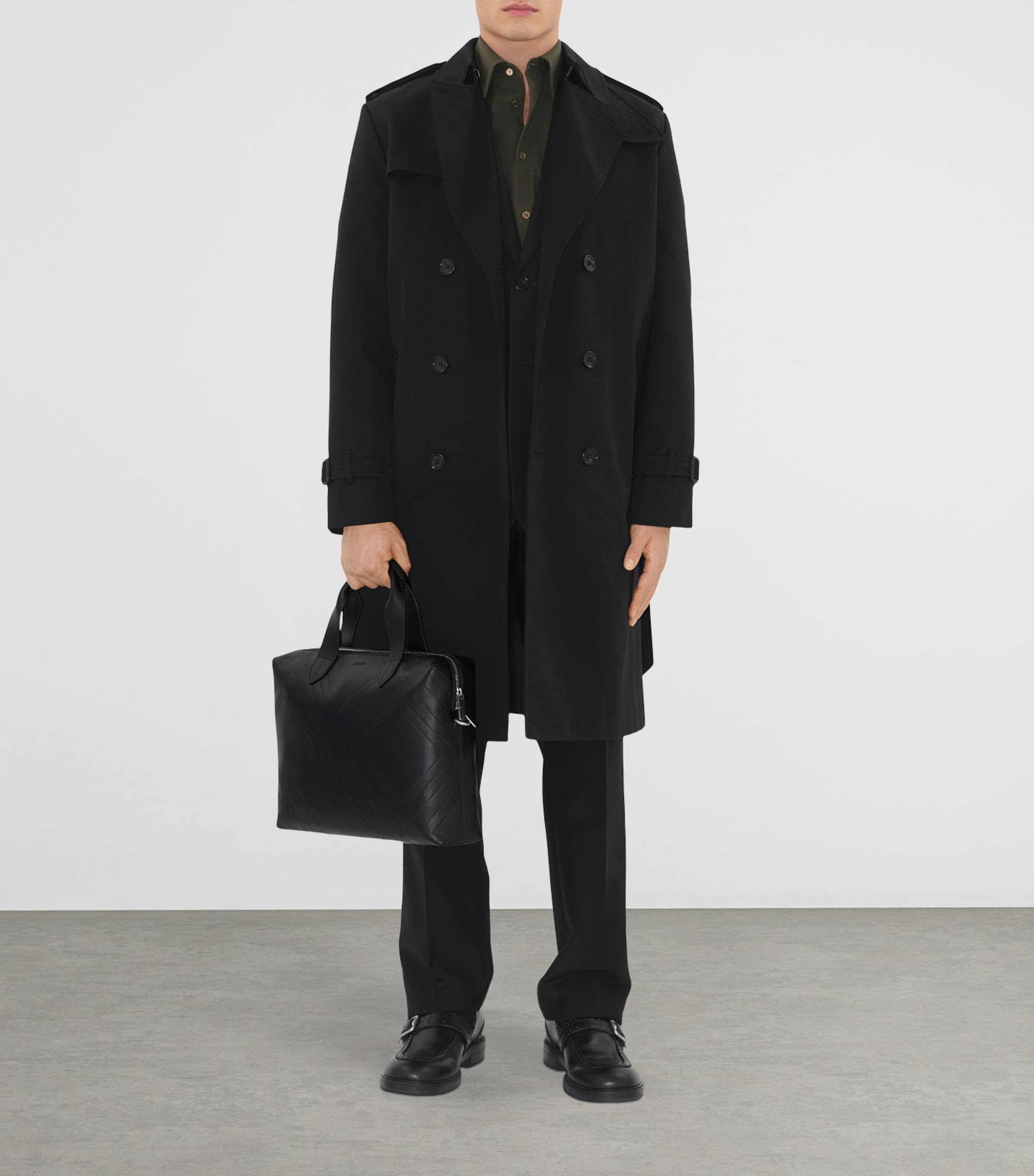 Leather Check-Embossed Briefcase BLACK Image 2