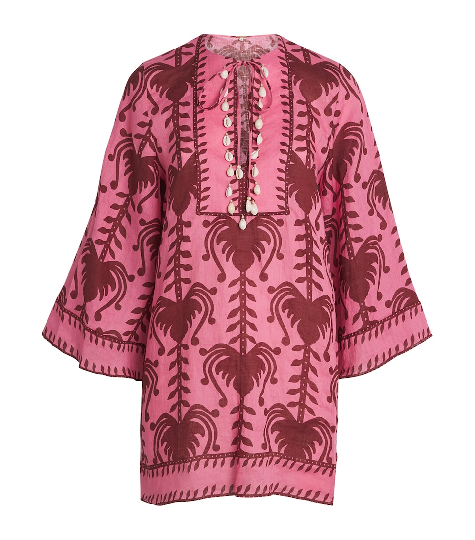 Johanna Ortiz Linen Savannah Tunic Mini Dress Pink/cherry Wild