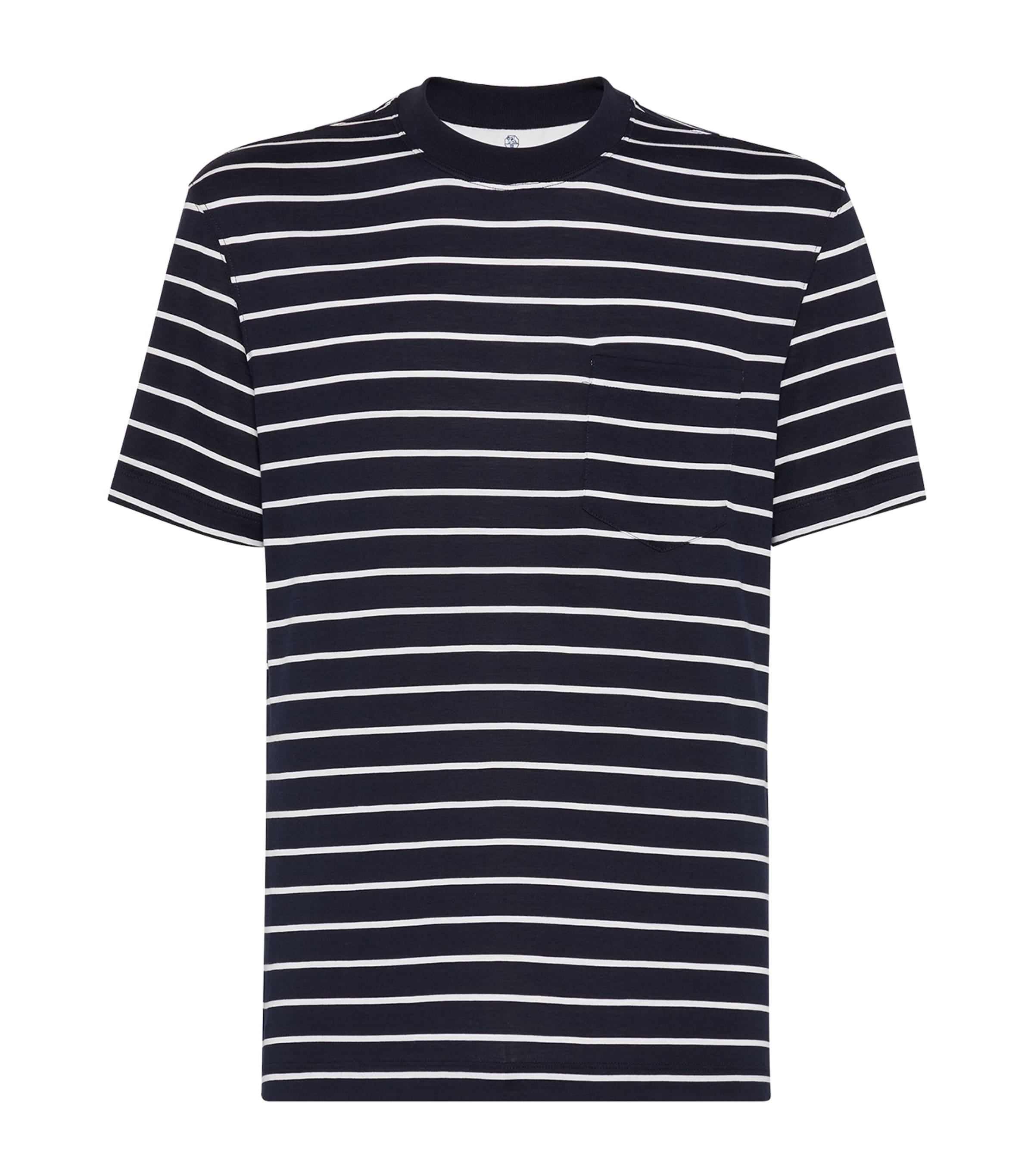 Brunello Cucinelli Silk-cotton Stripe T-shirt In Blue