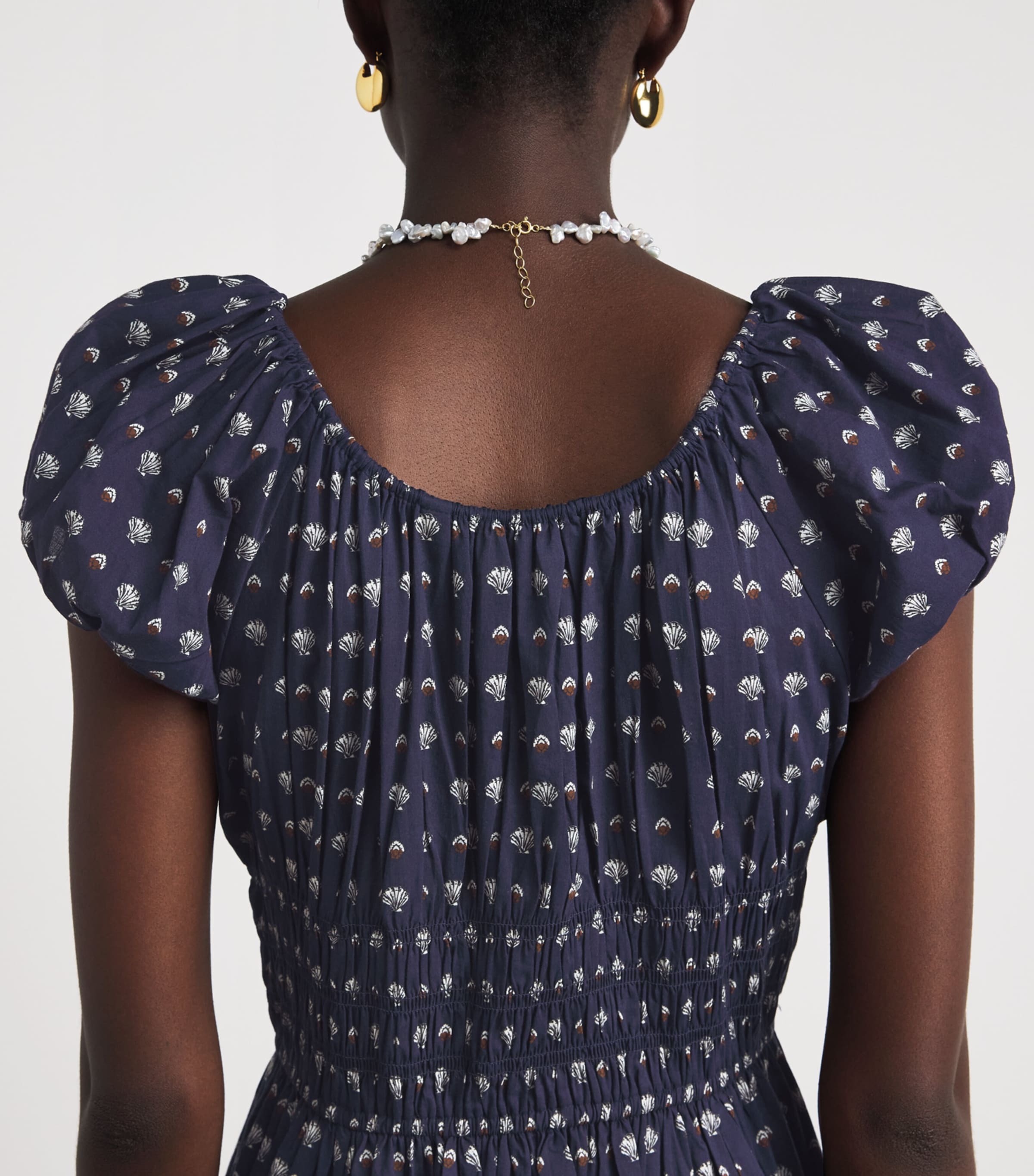 DÔEN Womens Organic Cotton Quinn Midi Dress Bleu Foulard La Mer Image 5