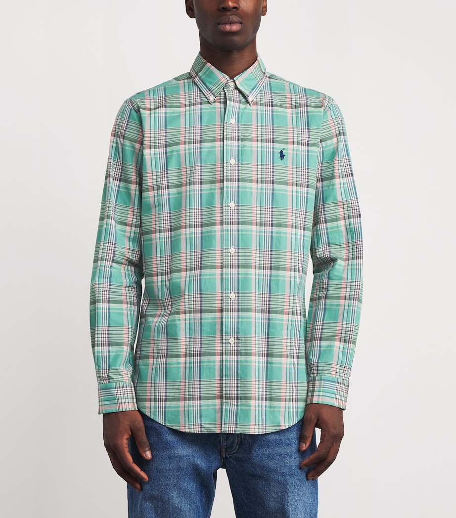 Cotton Check Logo Shirt GREEN PINK Image 3