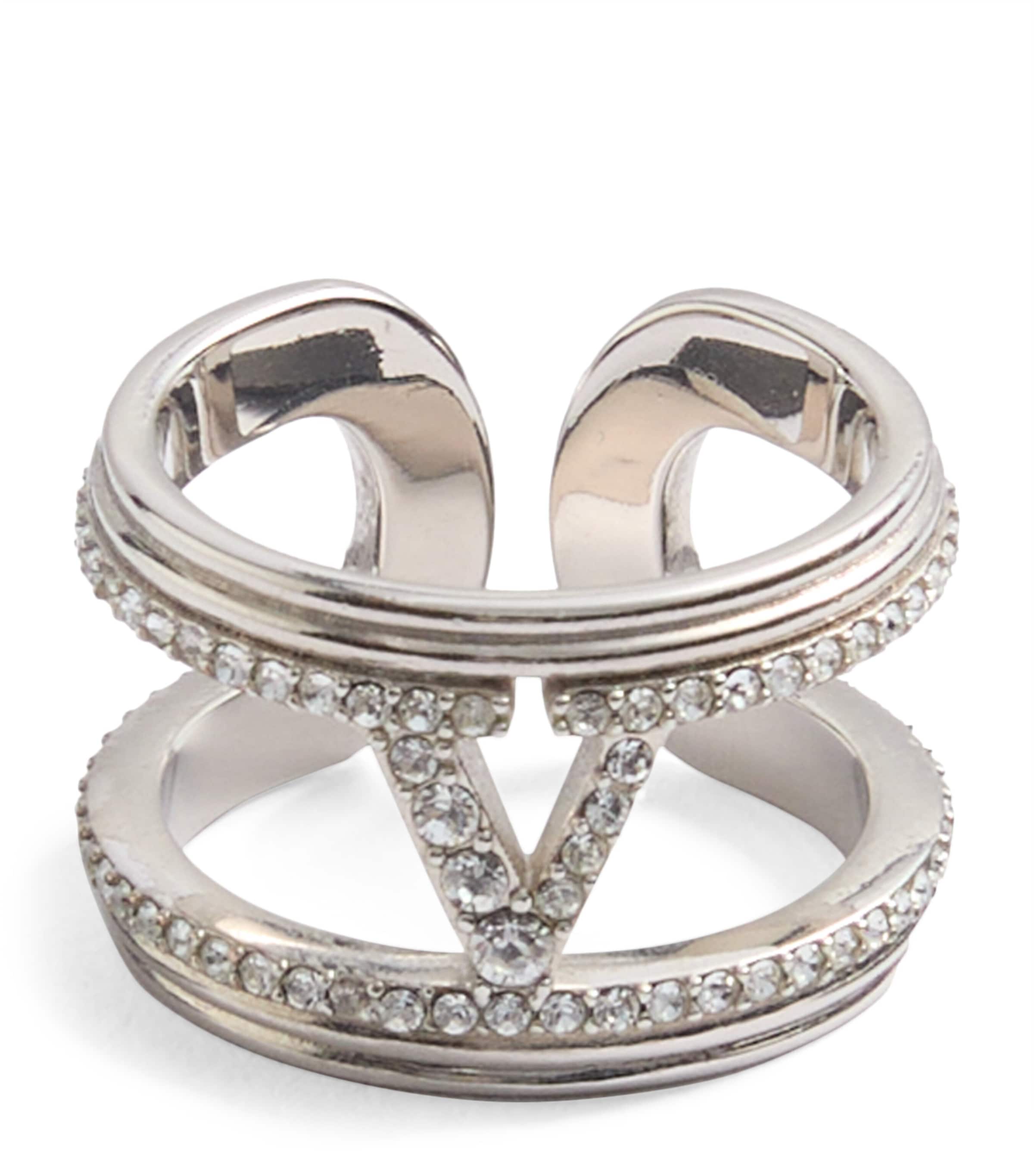 Valentino Metal And Swarovski Crystal Oval Ring In Metallic