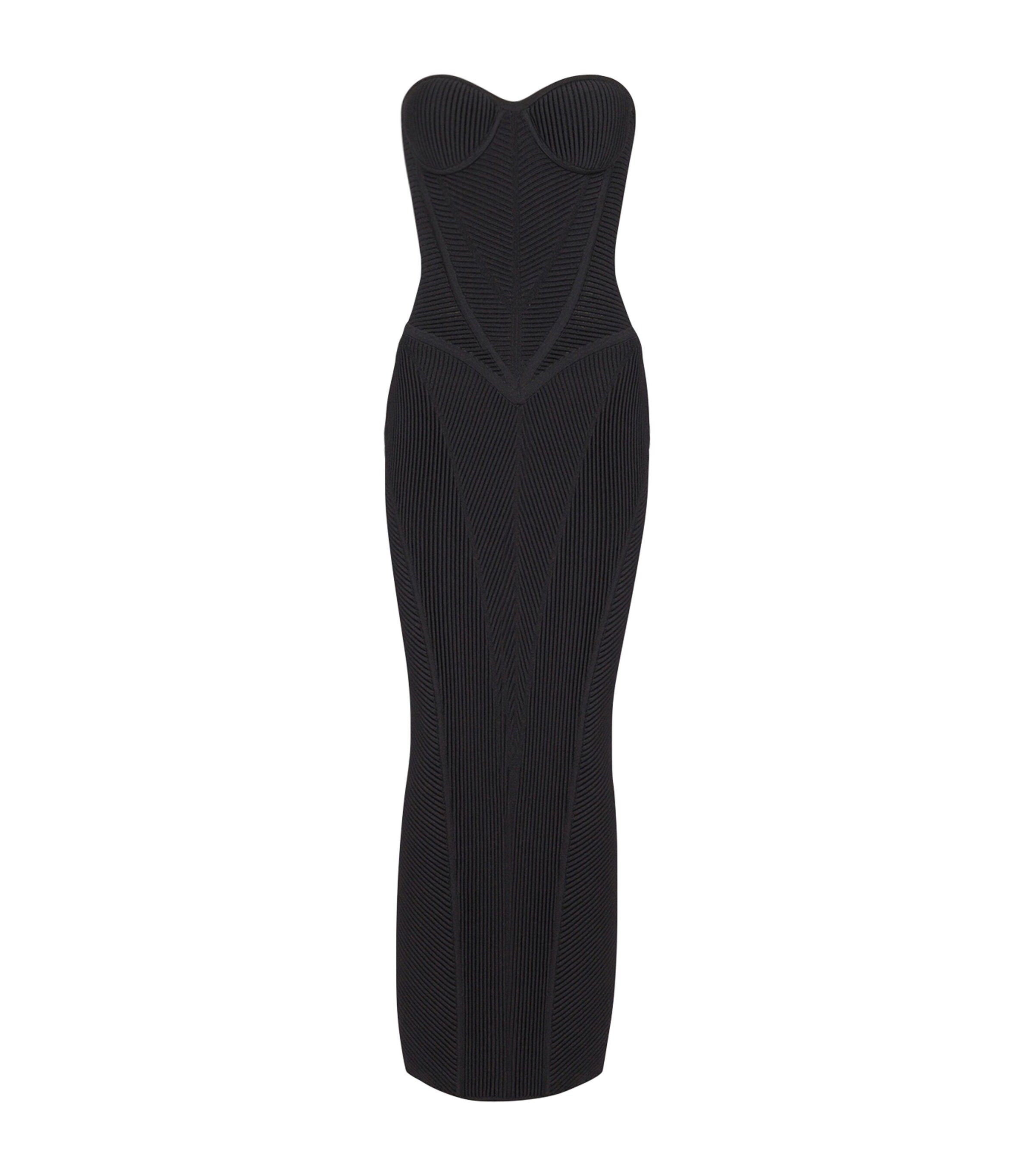 Balmain Strapless Knit Body-con Bustier Dress In Black