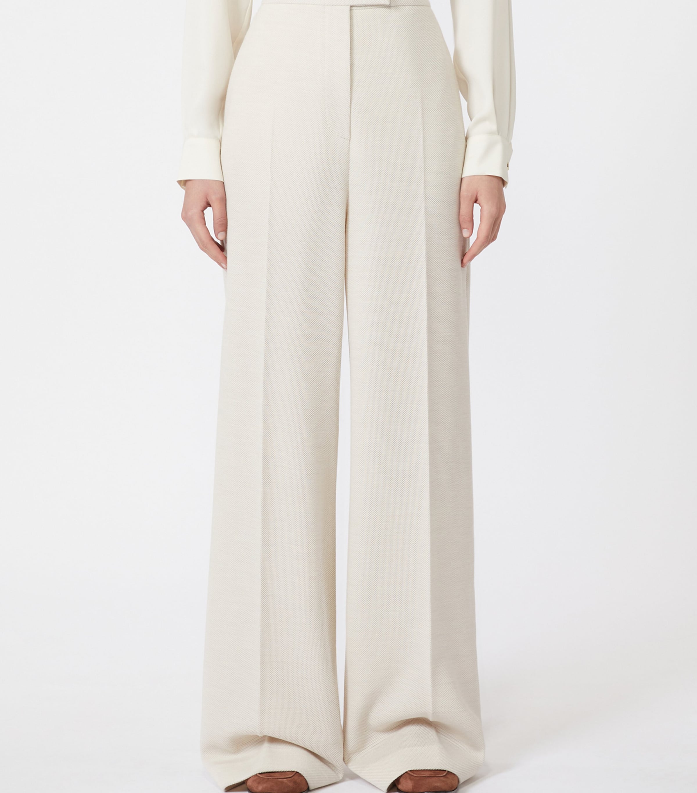 Wool Piqué Wide-Leg Trousers IVORY Image 3