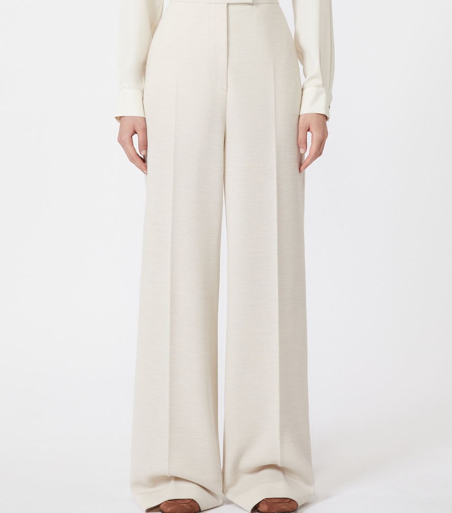 Wool Piqué Wide-Leg Trousers IVORY Image 3