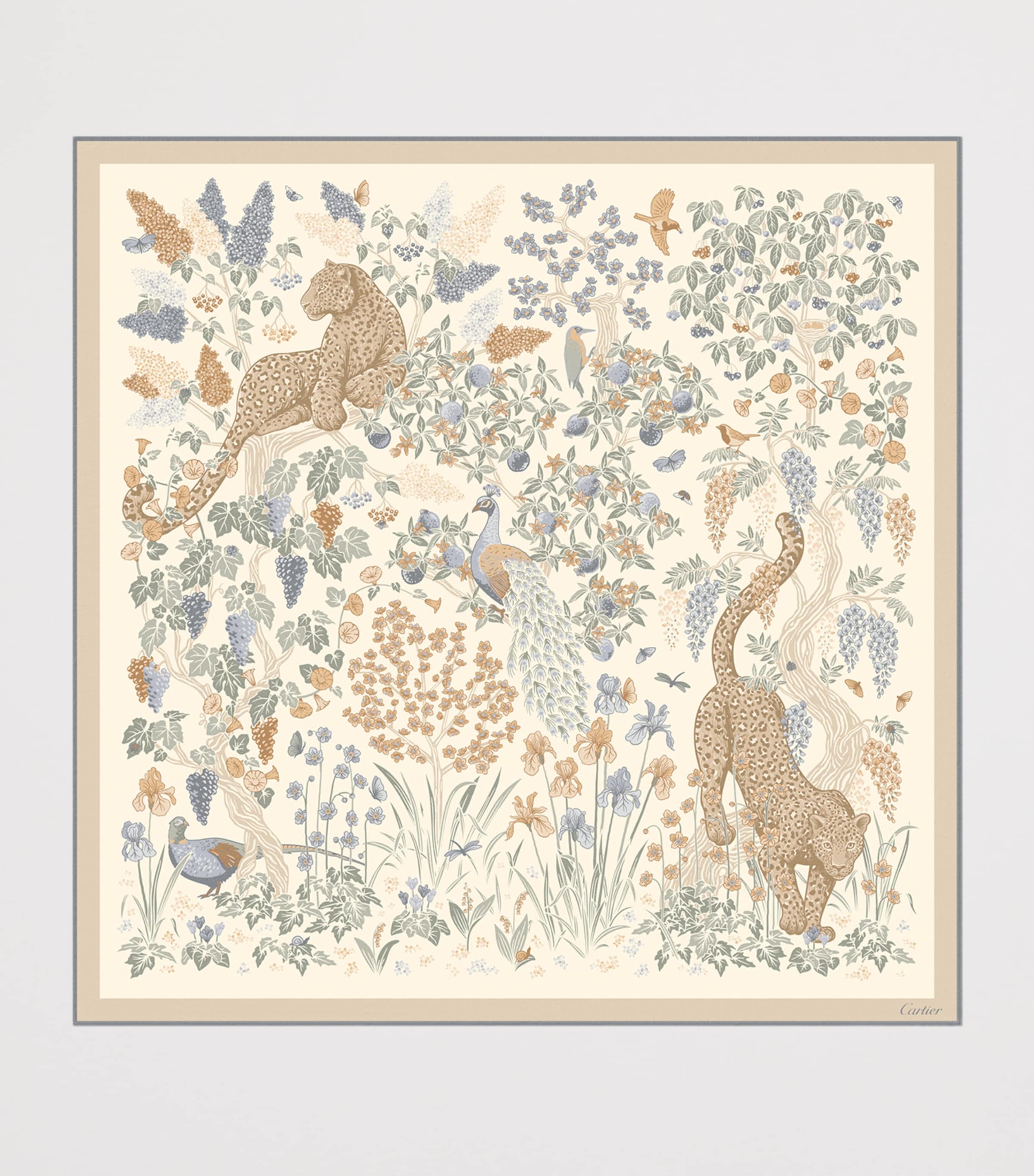 Cartier Silk Blooming Panthère Square Scarf Beige Image 2