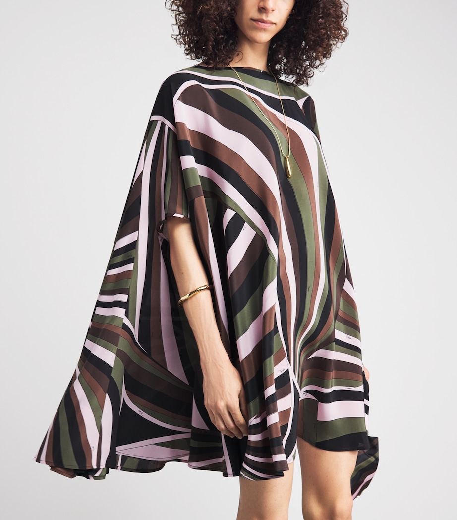 PUCCI Womens Silk Printed Kaftan Mini Dress Khaki Pink Image 3