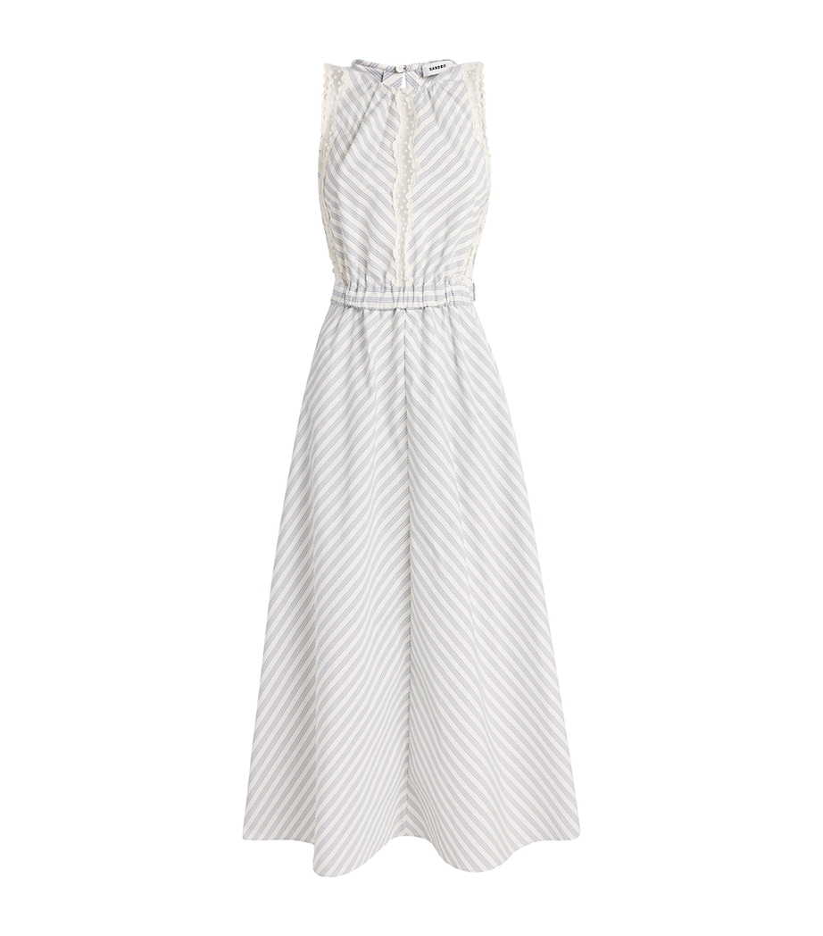 Sandro Paris Womens Cotton Stripe Embroidered Midi Dress Ecru / Bleu Image 1