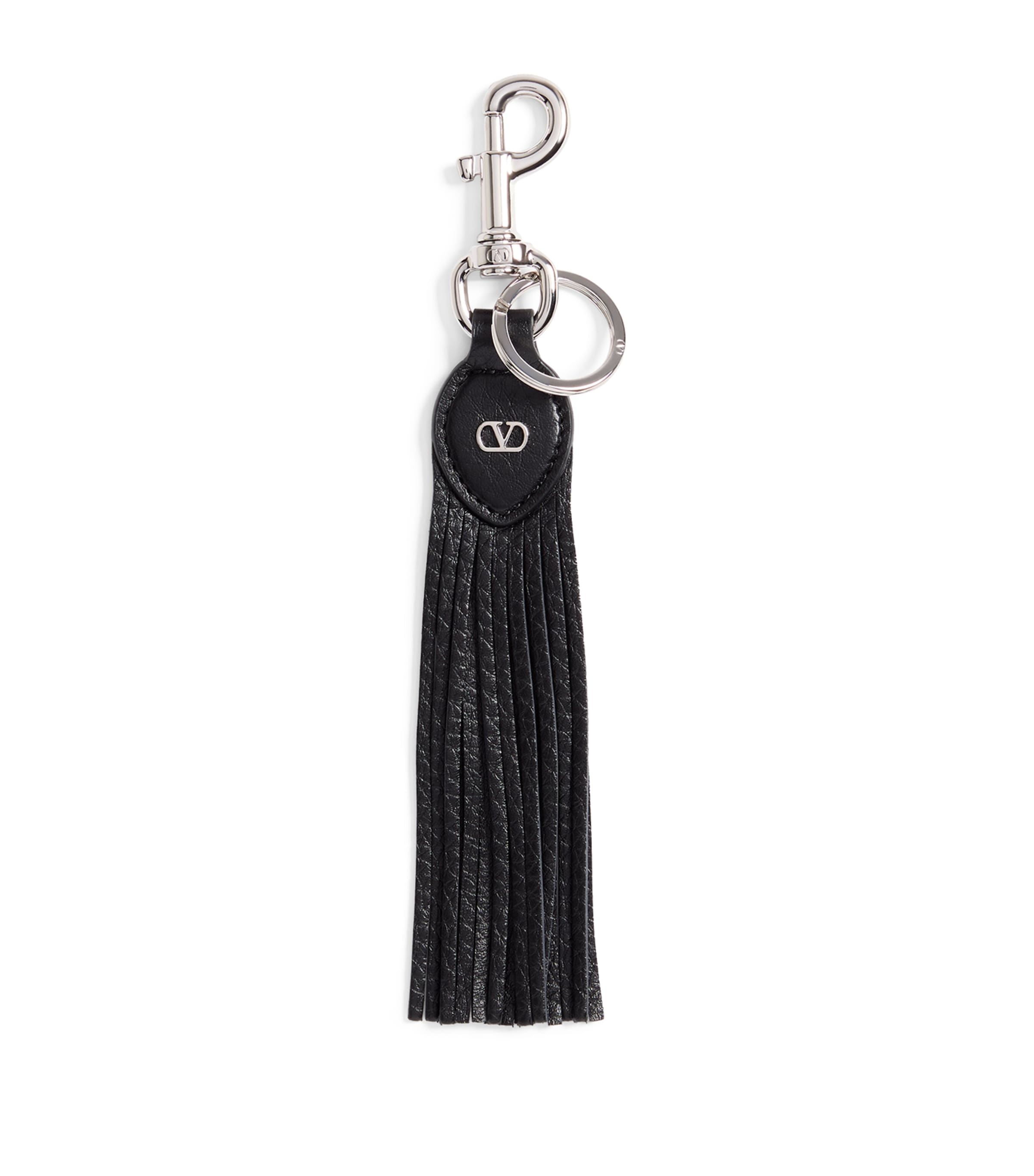 Valentino Garavani Grained Leather Fringe Vlogo Keychain