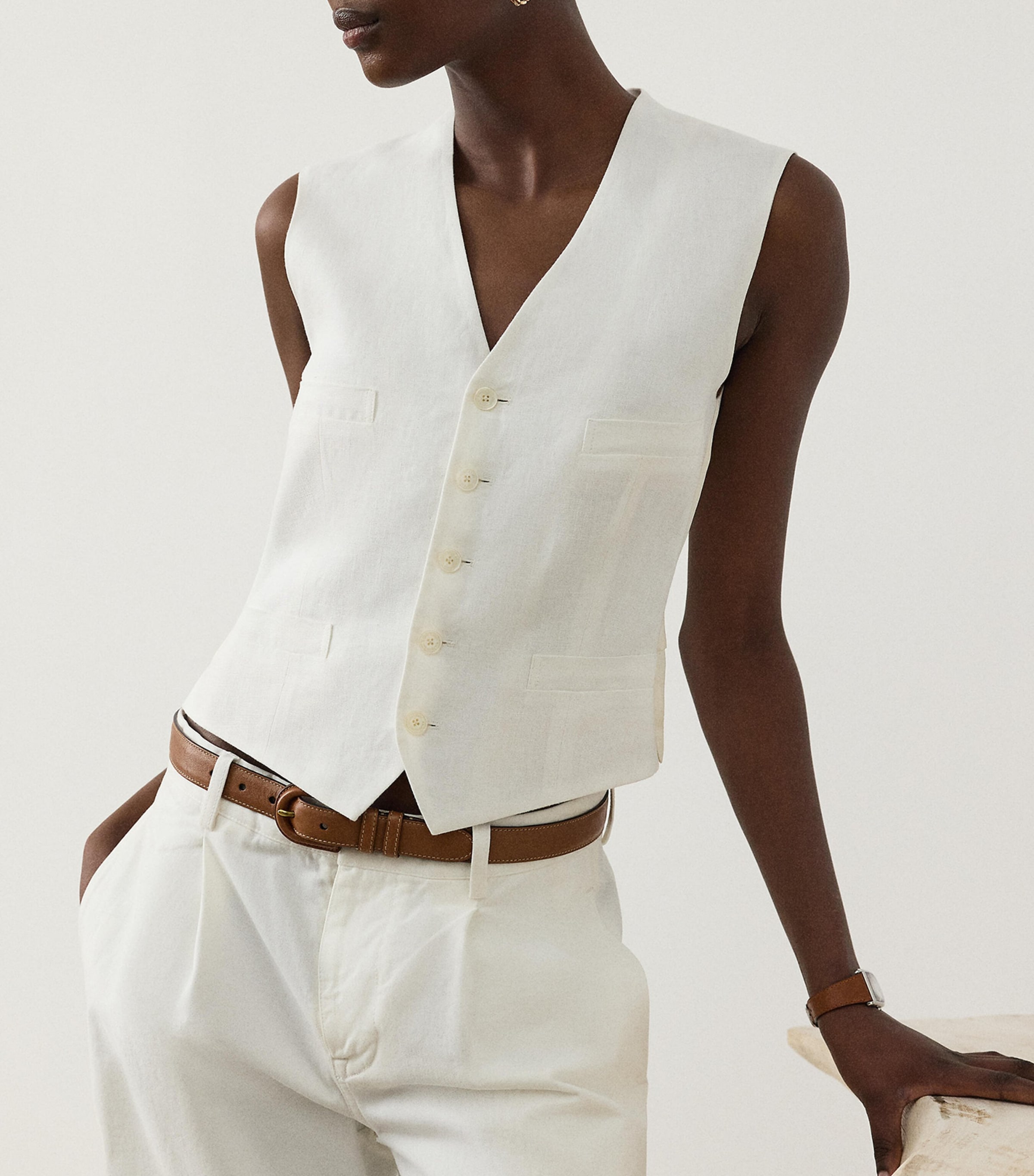 Linen Jaiden Waistcoat CREAM Image 4