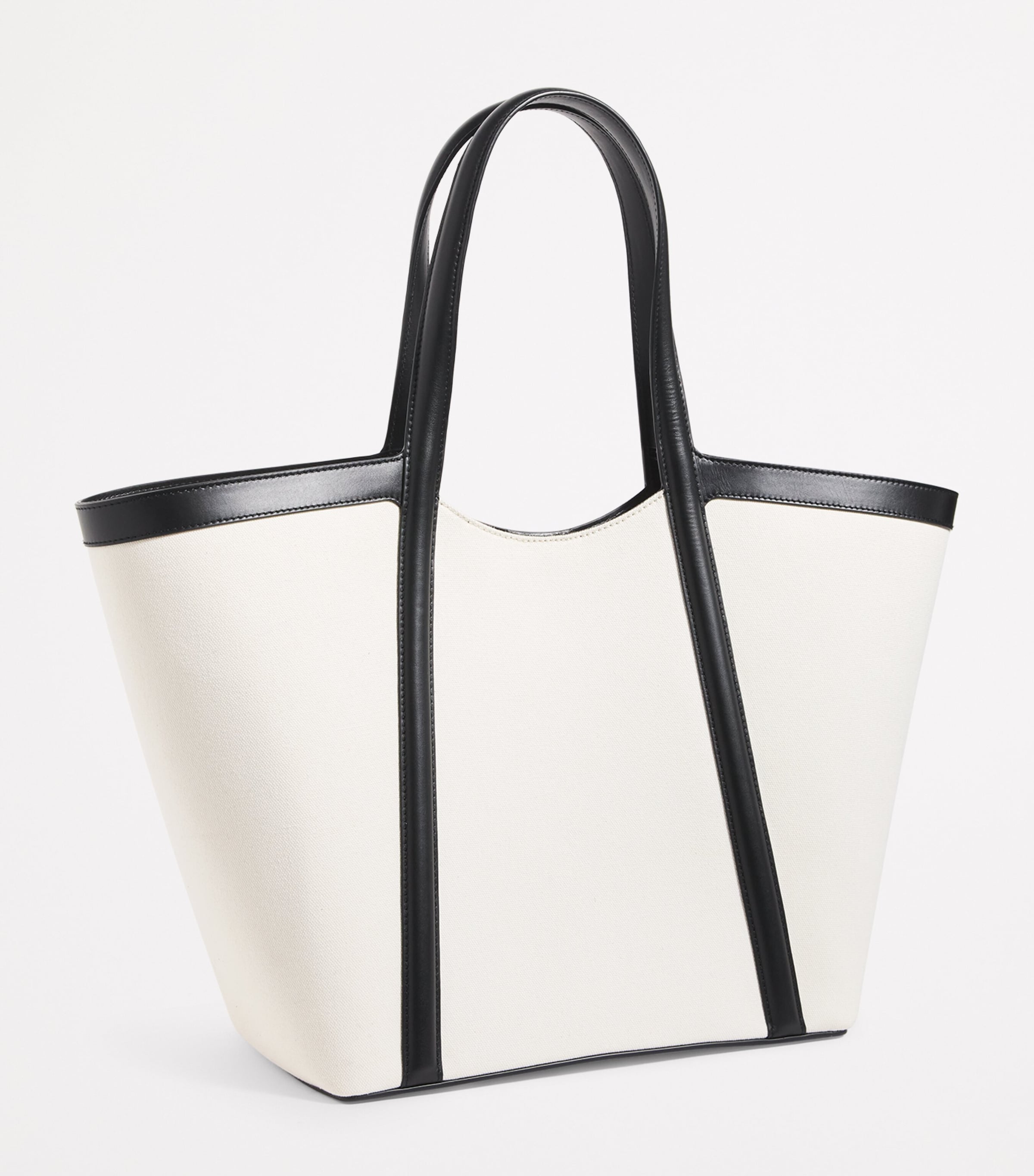 Large Canvas-Leather Embossed Tote Bag CREAM Image 3