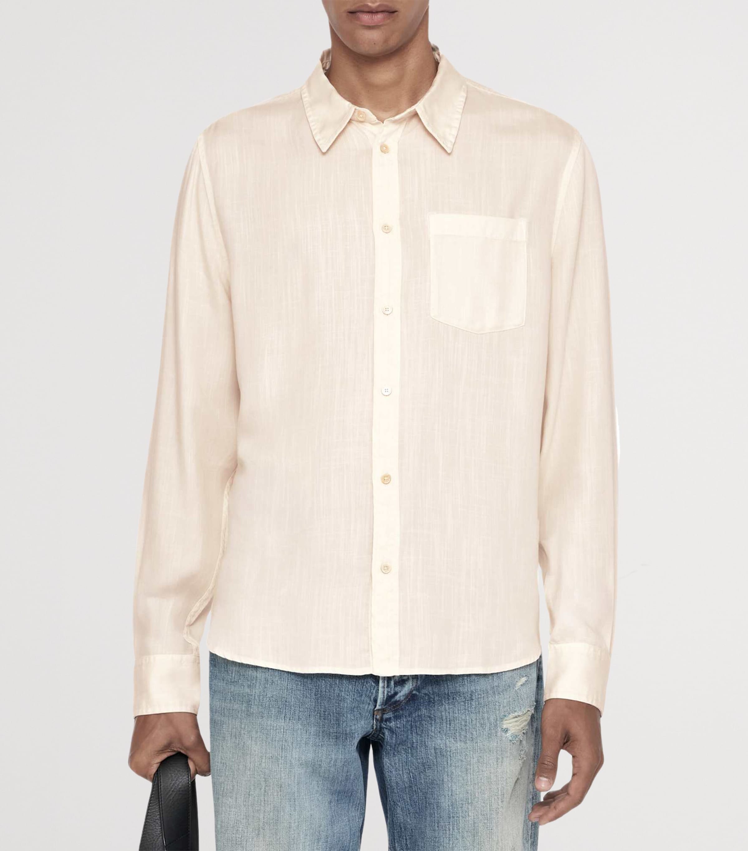 AllSaints Mens Ward Shirt Cream Taupe Image 3