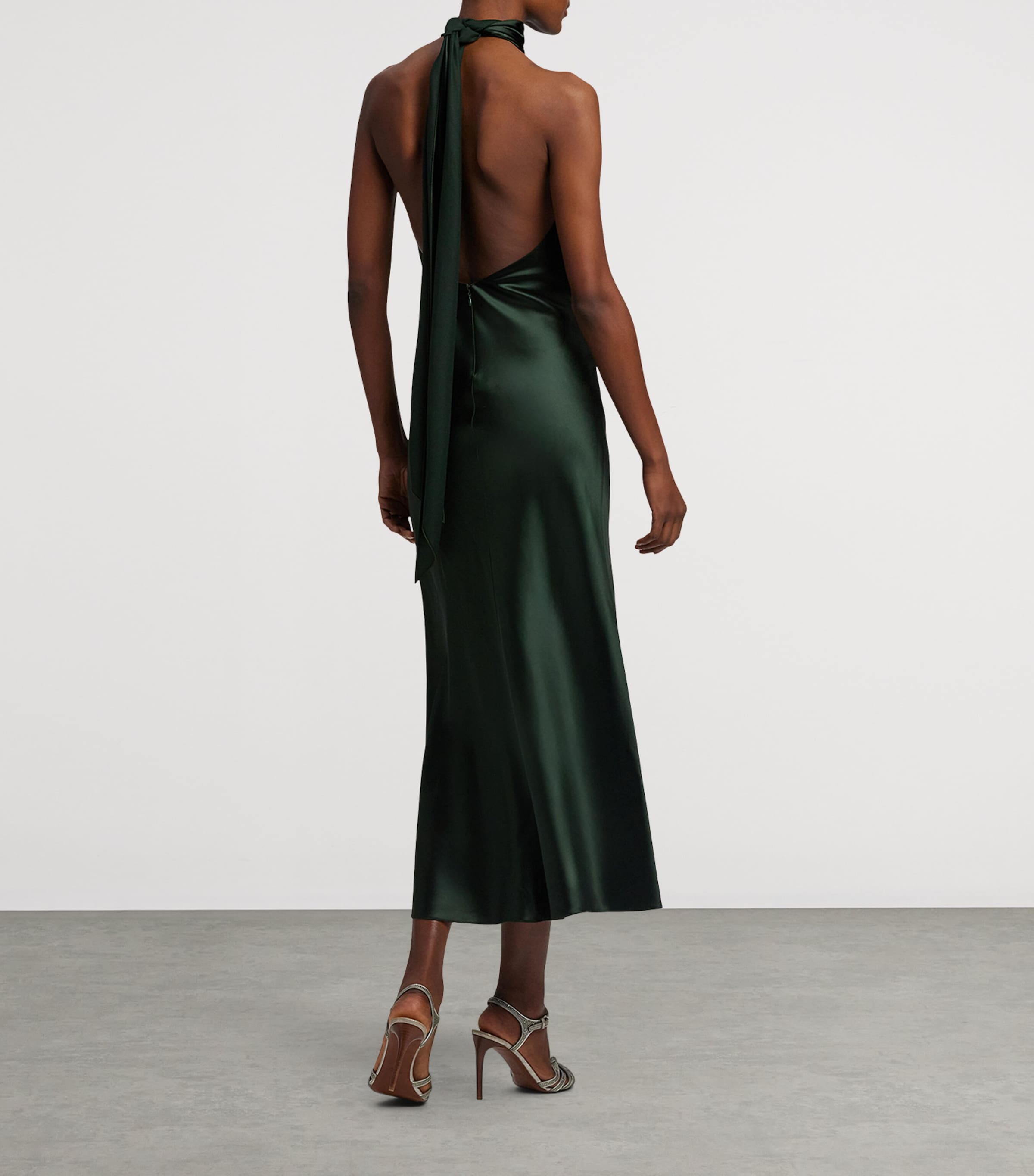 Satin Halterneck Dress DARK RACING GREEN Image 7