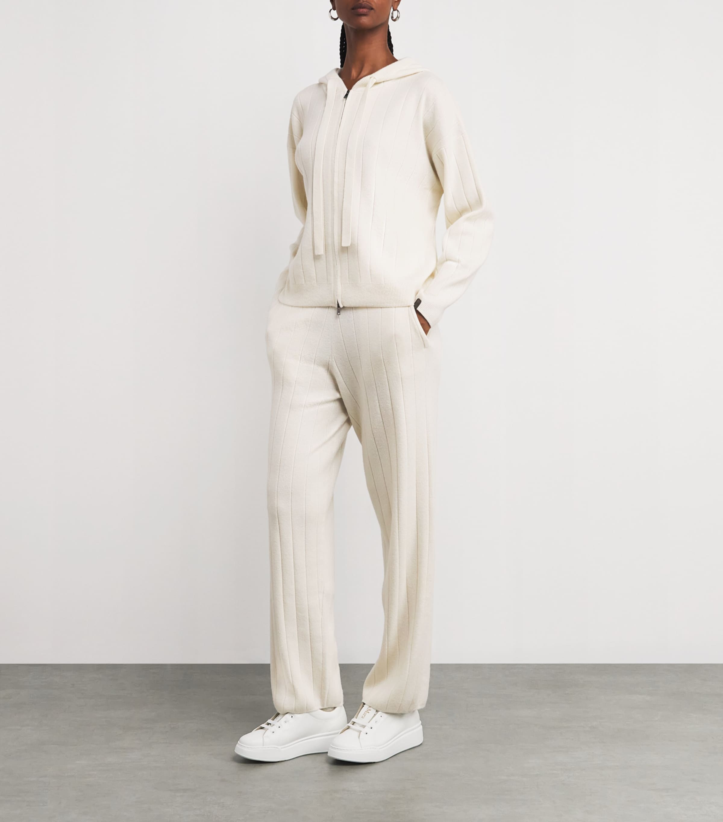 Cashmere Zip-Up Hoodie WHITE Image 2