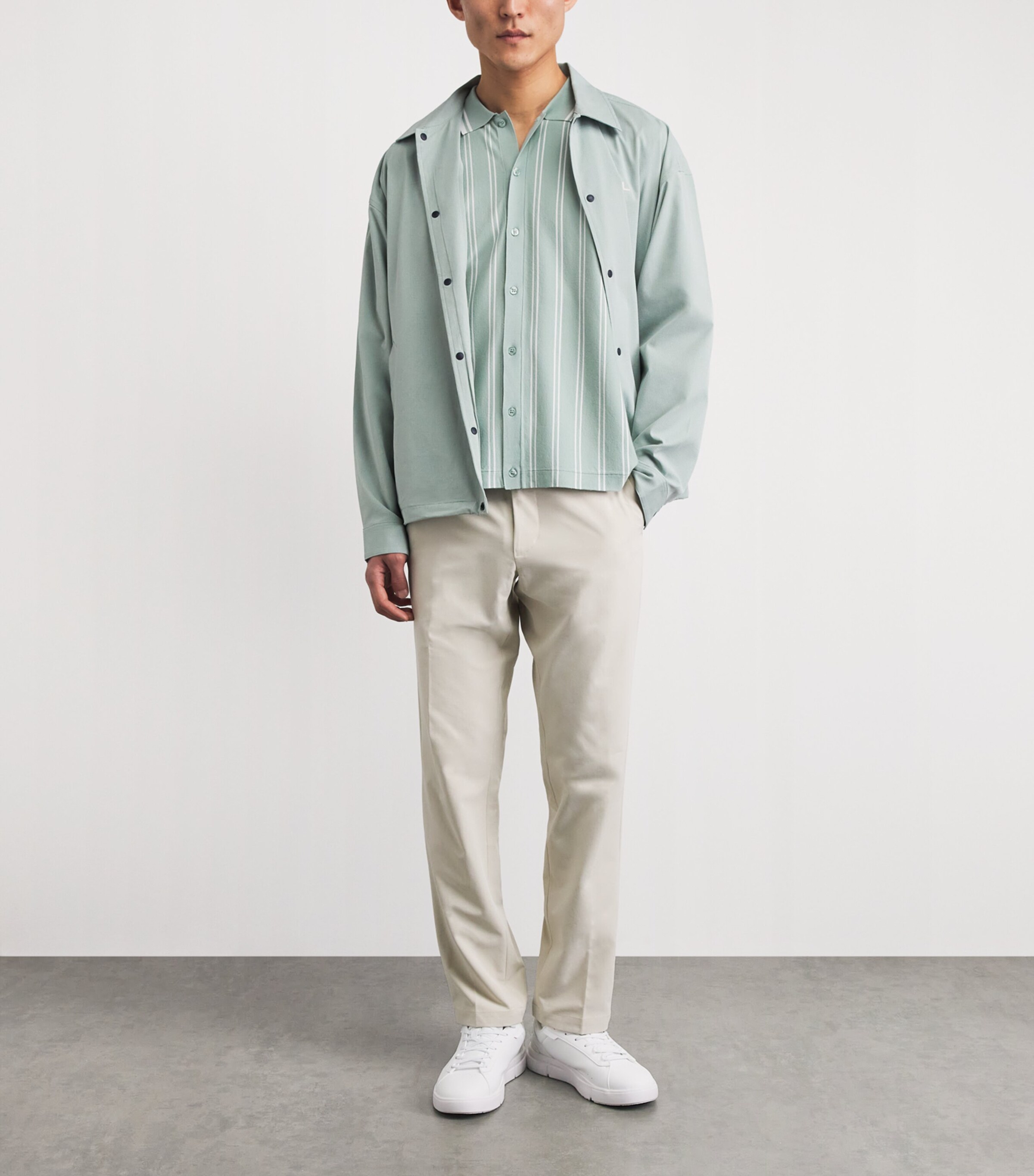 J Lindeberg Mens Stripe Rue Short-Sleeve Shirt Jadeite Image 2