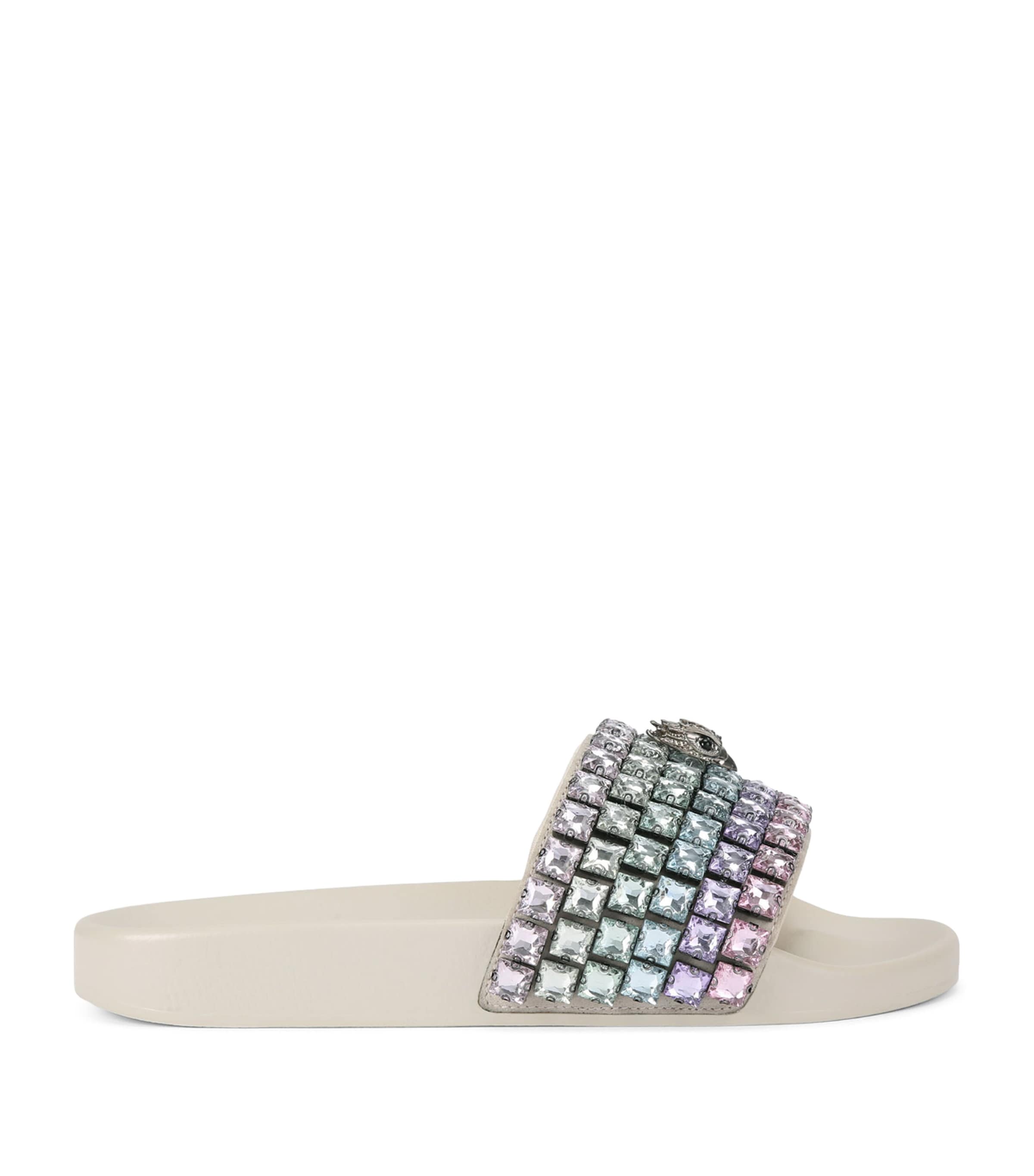 Shop Kurt Geiger Embellished Mina Eagle Slides In Beige