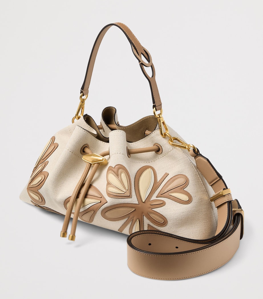 Jimmy Choo Womens Medium Recycled Canvas Cinch Bucket Bag Natural/chai Mix/gol Image 3