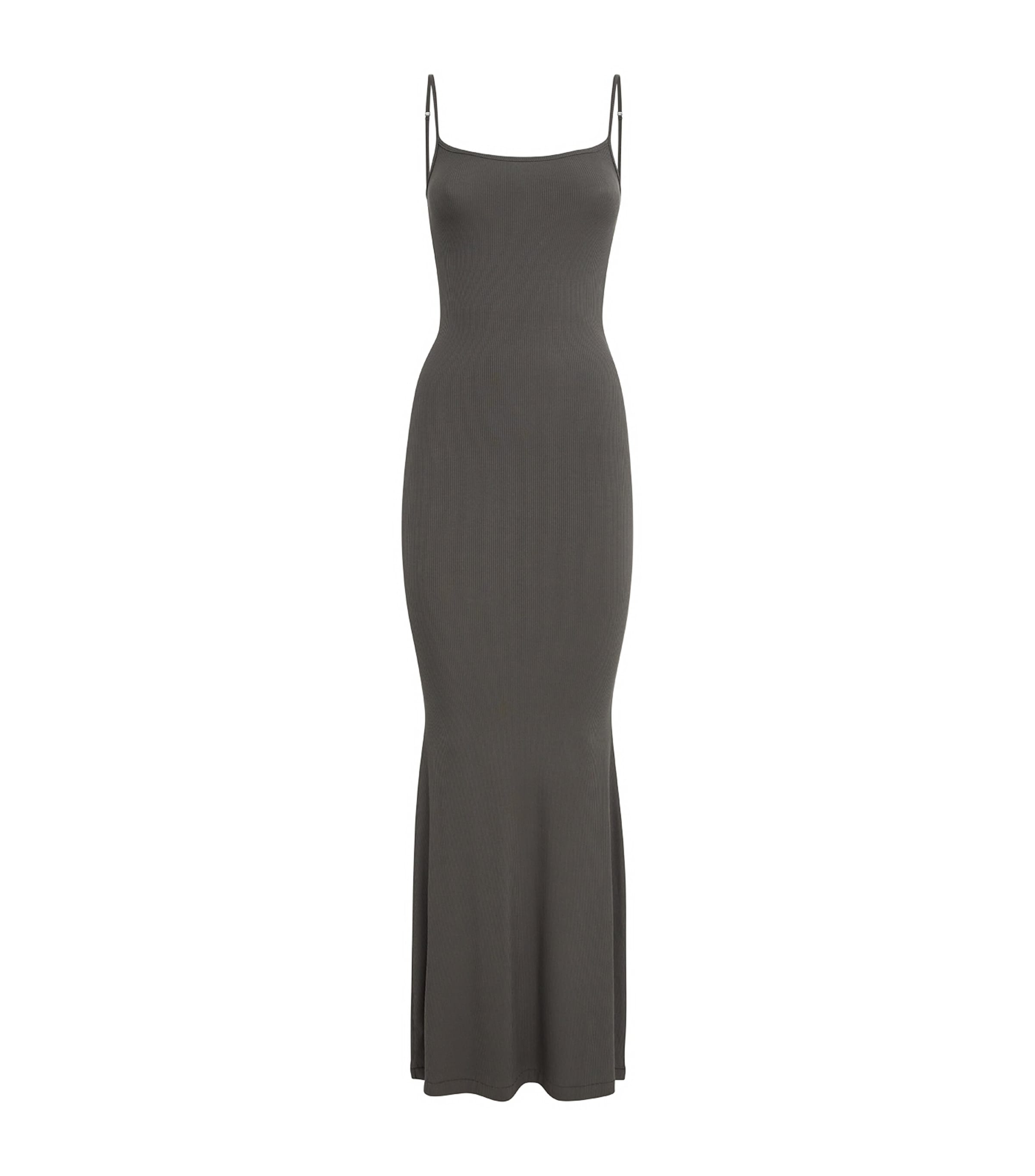 Shop Skims Soft Lounge Long Slip Dress In Grey