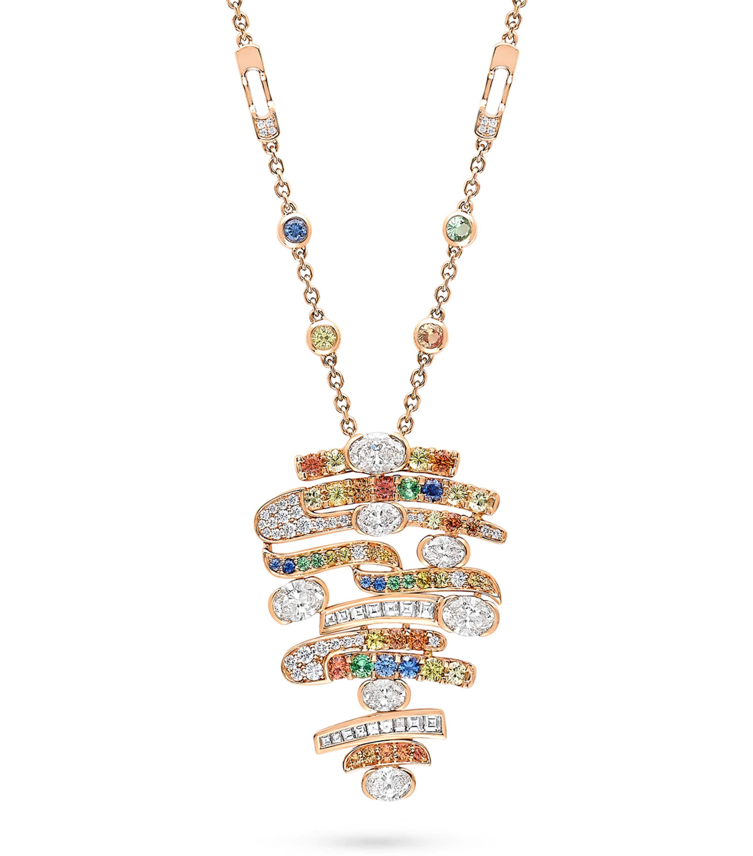 Boodles Rose Gold, Diamond, Sapphire And Tsavorite Play Of Light Pendant Necklace In Rose Gold