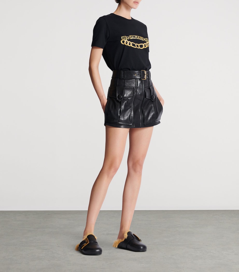 Lambskin Belted Mini Skirt 0PA NOIR Image 3