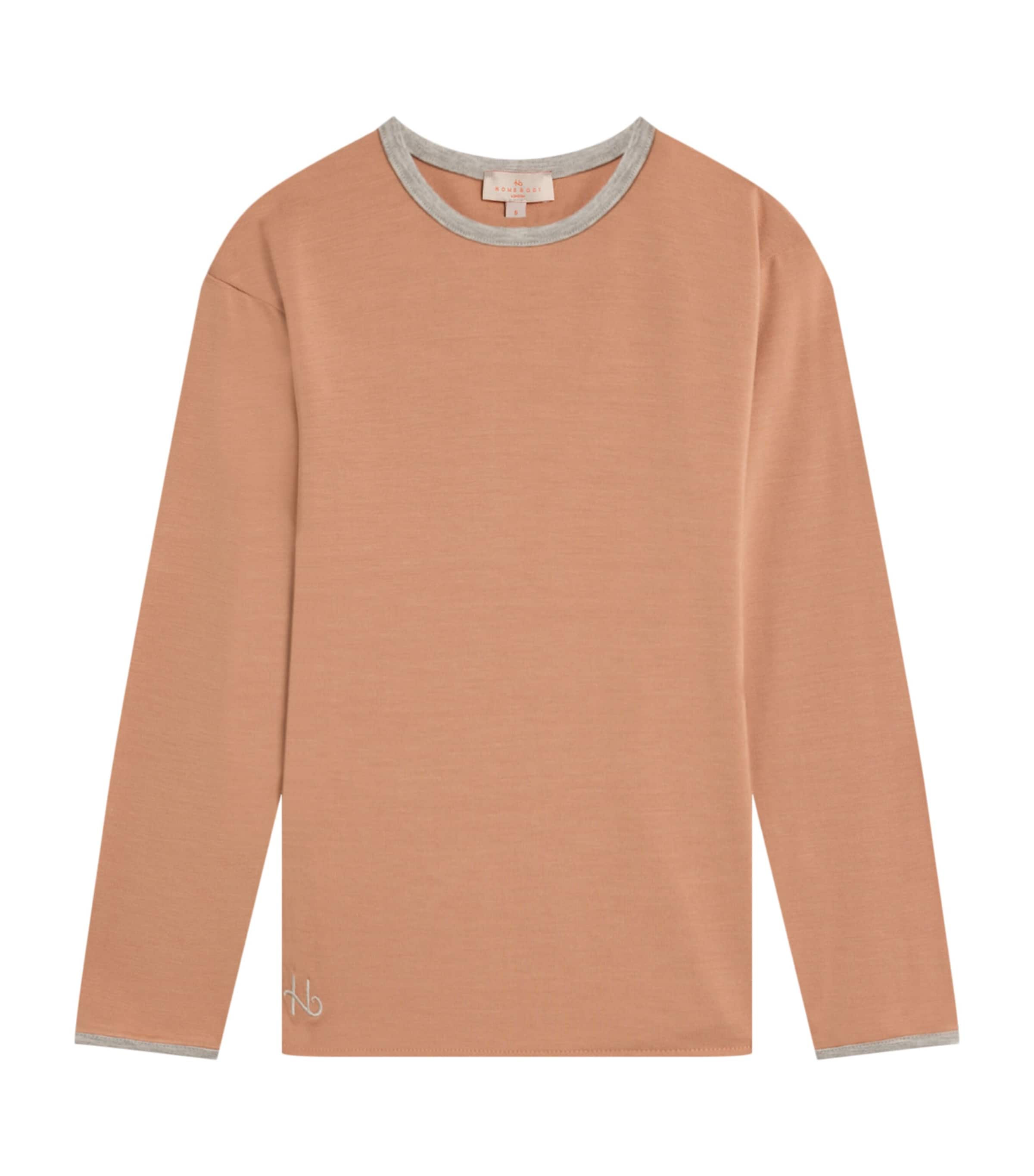 Homebody Contrast-trim Long-sleeve T-shirt In Brown