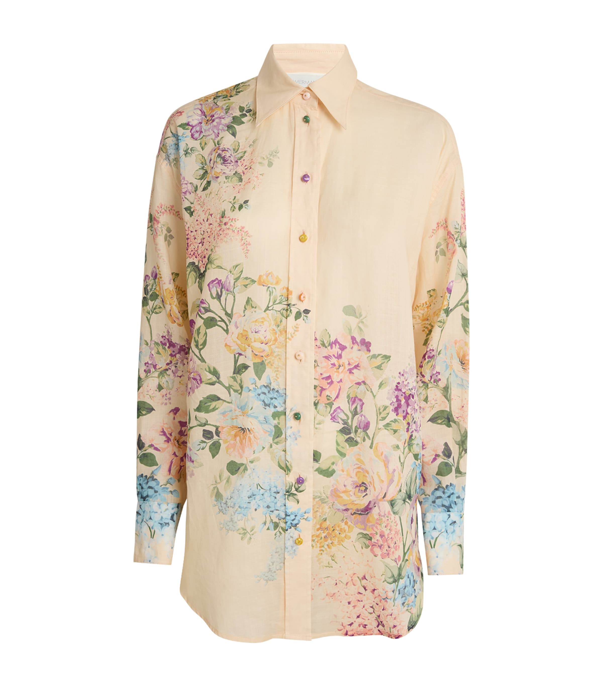 Shop Zimmermann Ramie Floral Halliday Shirt In Ivory