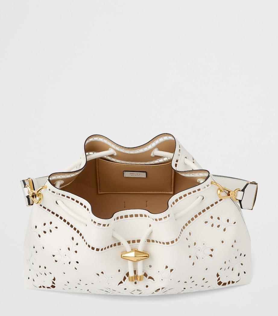 Jimmy Choo Womens Medium Cinch Cut-Out Leather Bucket Bag Latte/gold Image 5
