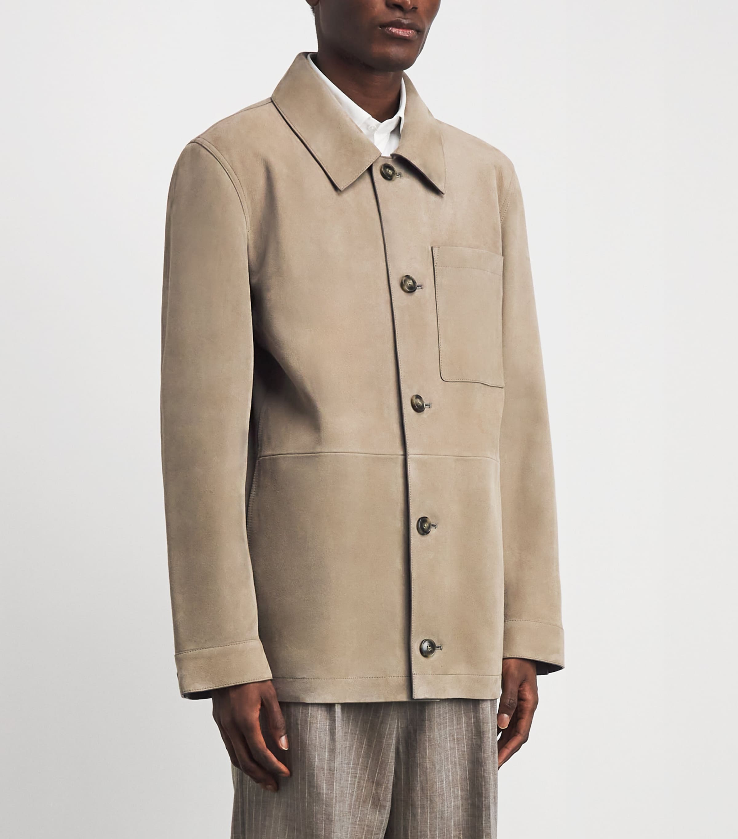 Yves Salomon Mens Suede Overshirt Seigle Image 4