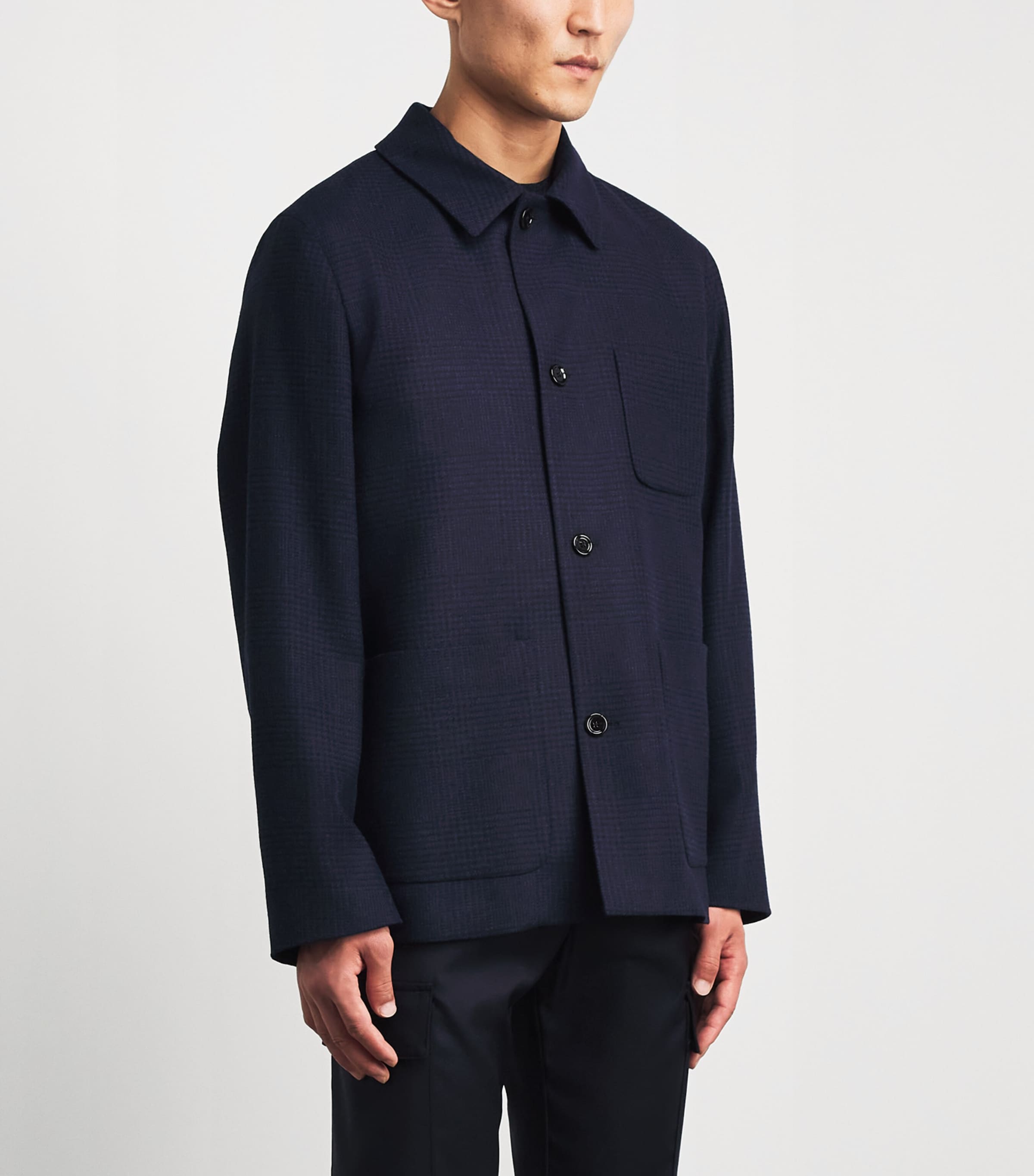 Lardini Mens Wool-Cashmere Check Chore Jacket Navy Image 4