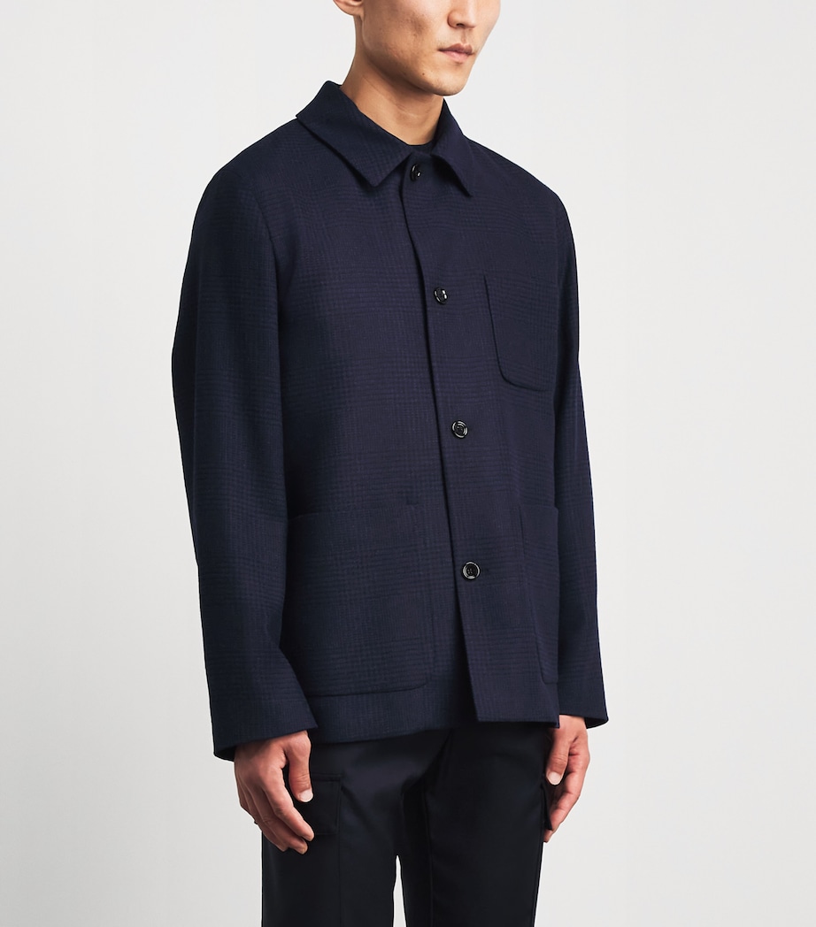 Lardini Mens Wool-Cashmere Check Chore Jacket Navy Image 4