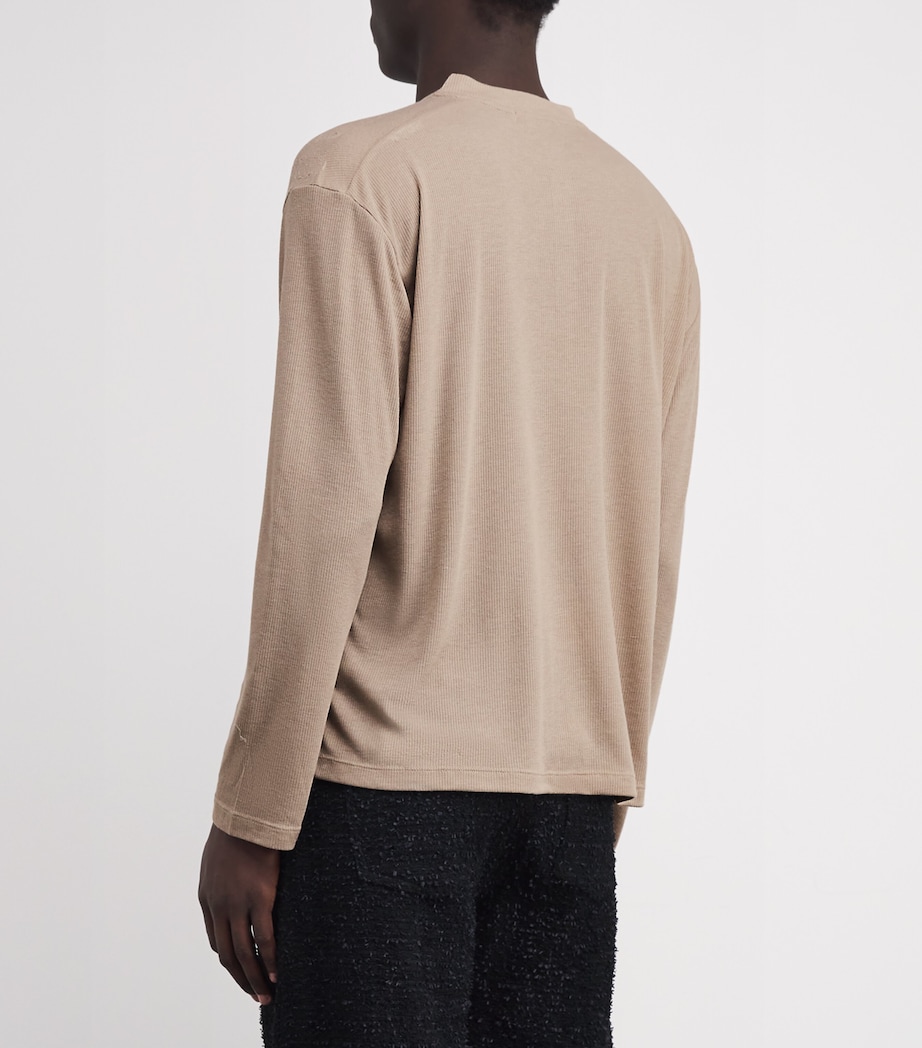 Distressed-Detail Long-Sleeve Henley T-Shirt BROWN 300 Image 4