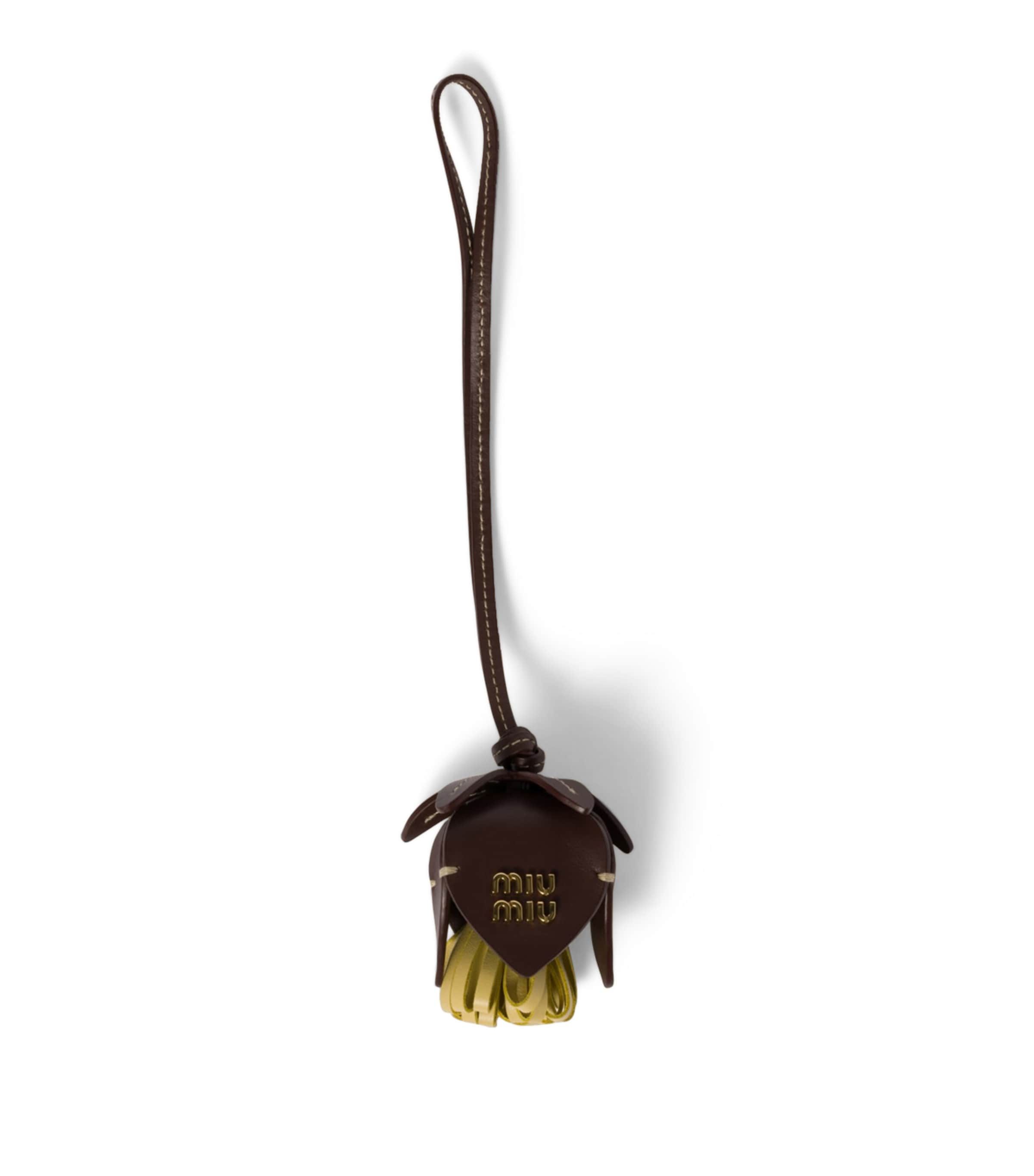 MIU MIU | LEATHER & CORD TRICK TOBACCO/CHALK WHITE チャーム Tobacco/chalk White Leather, Cord, And Metal Trick | Miu Miu