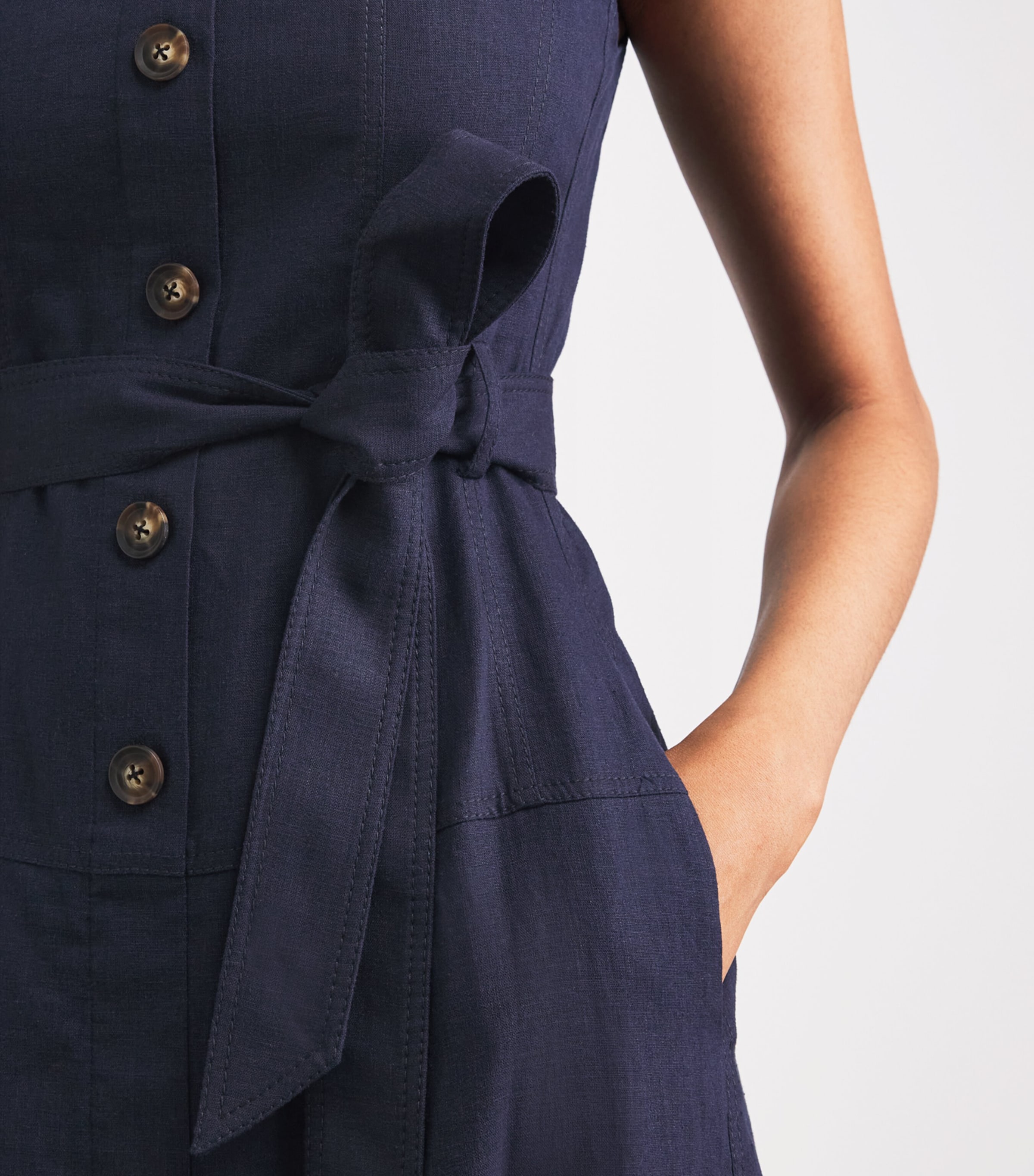 navy linen dress uk The Linen V-Neck Maxi Dress